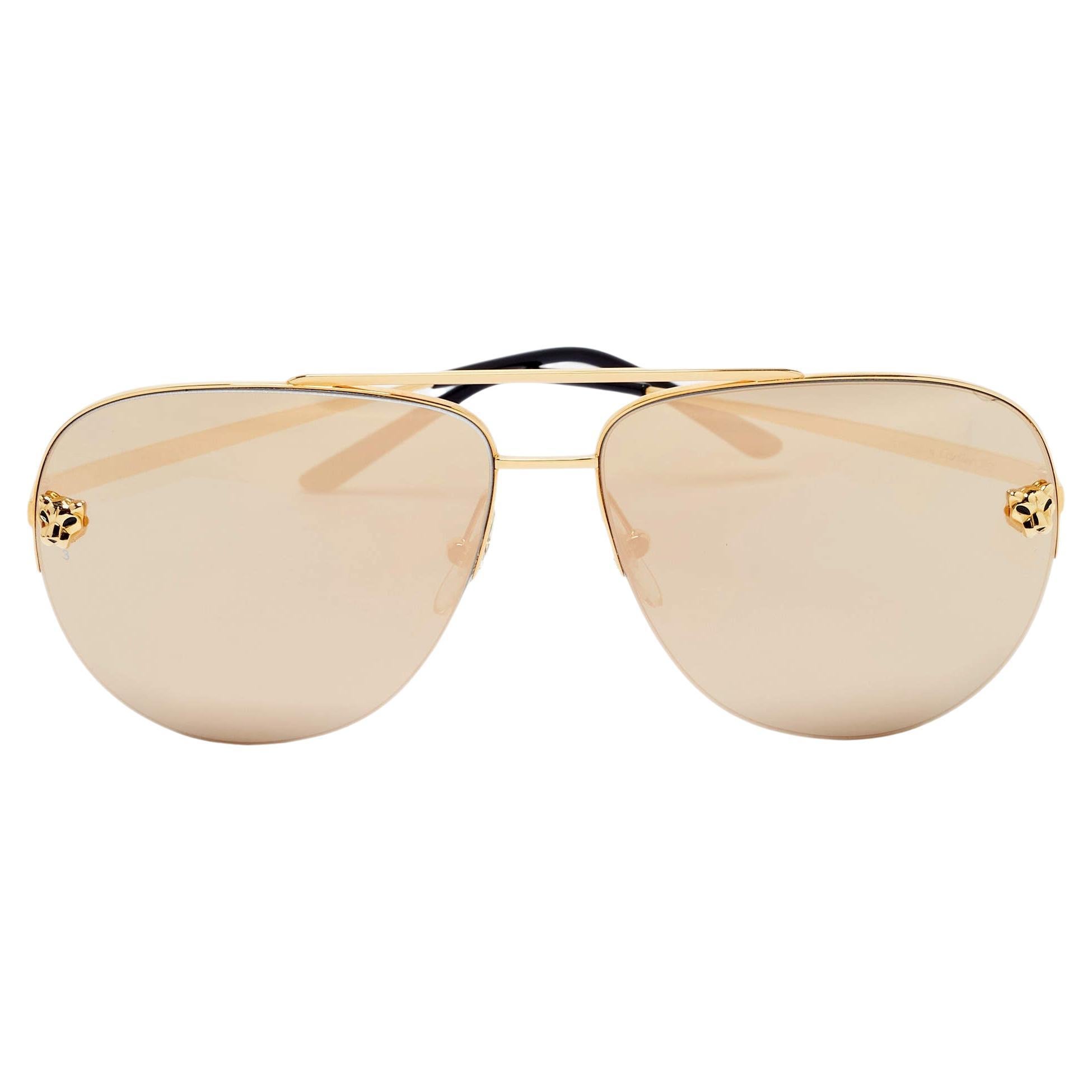 Cartier Gold Panthere De Cartier Mirrored Aviator Sunglasses