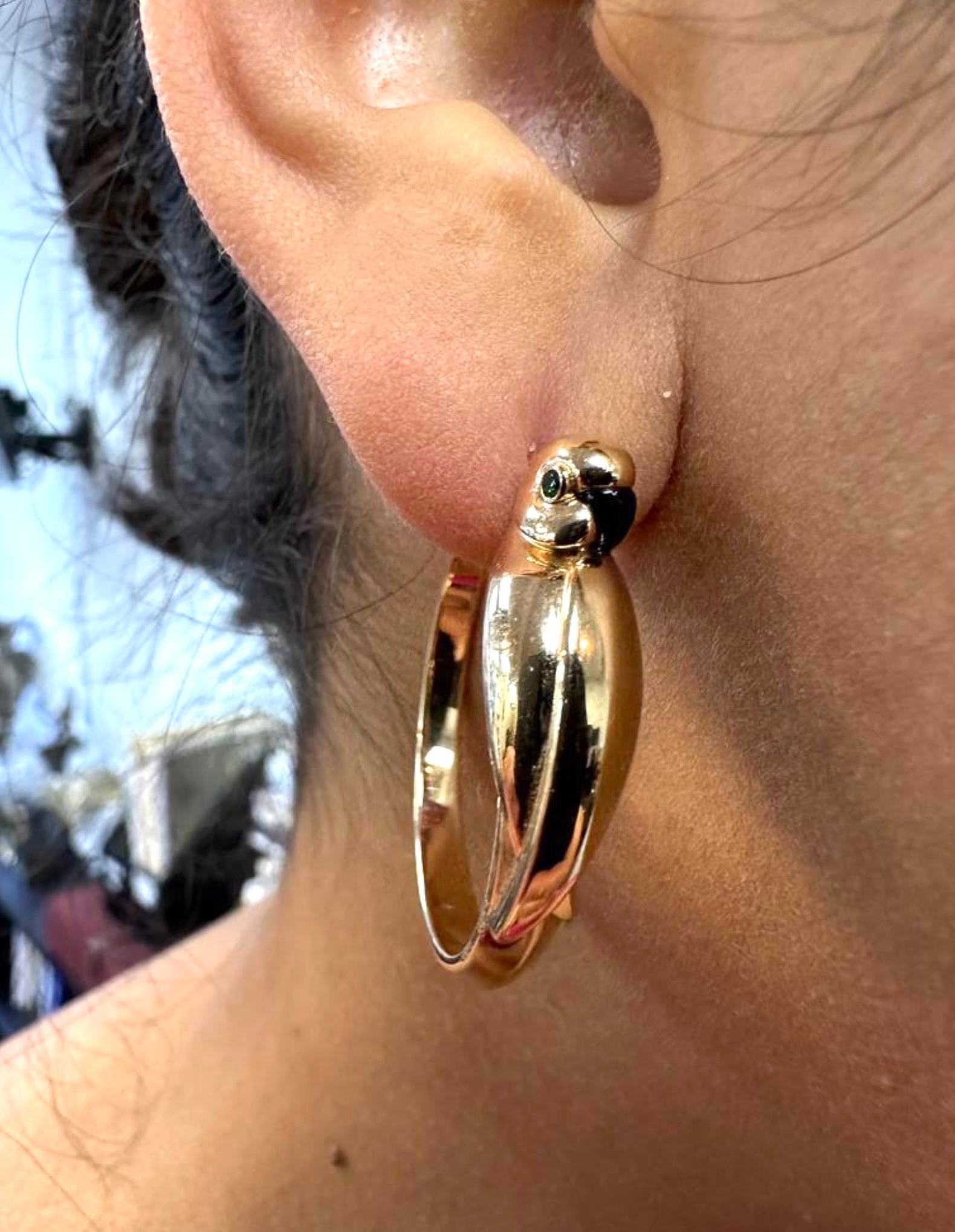 Cartier 18k Gold Parrot Hoop Earrings For Sale 5