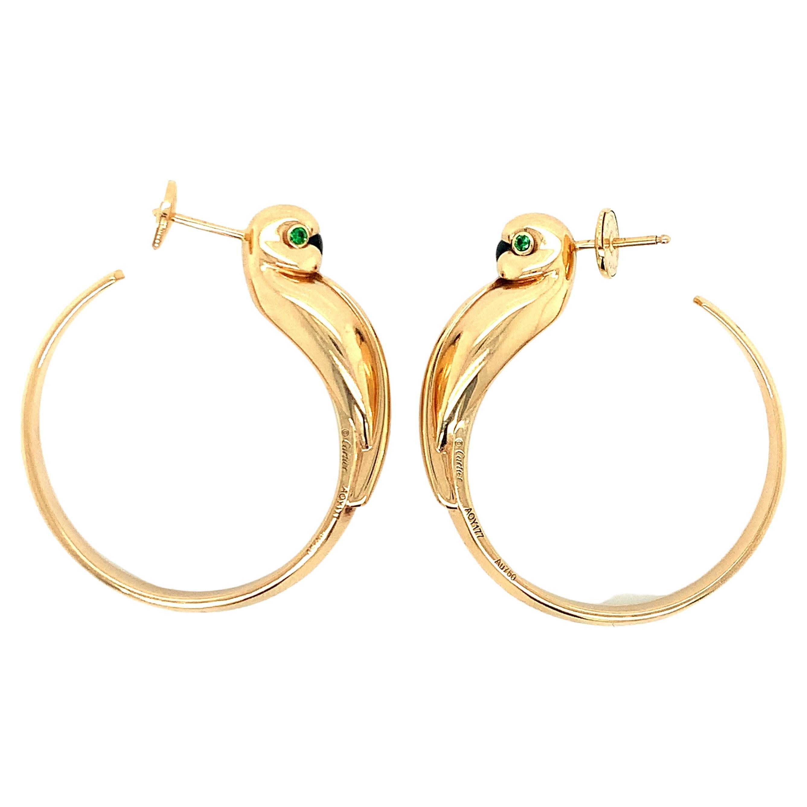 Cartier 18k Gold Parrot Hoop Earrings For Sale