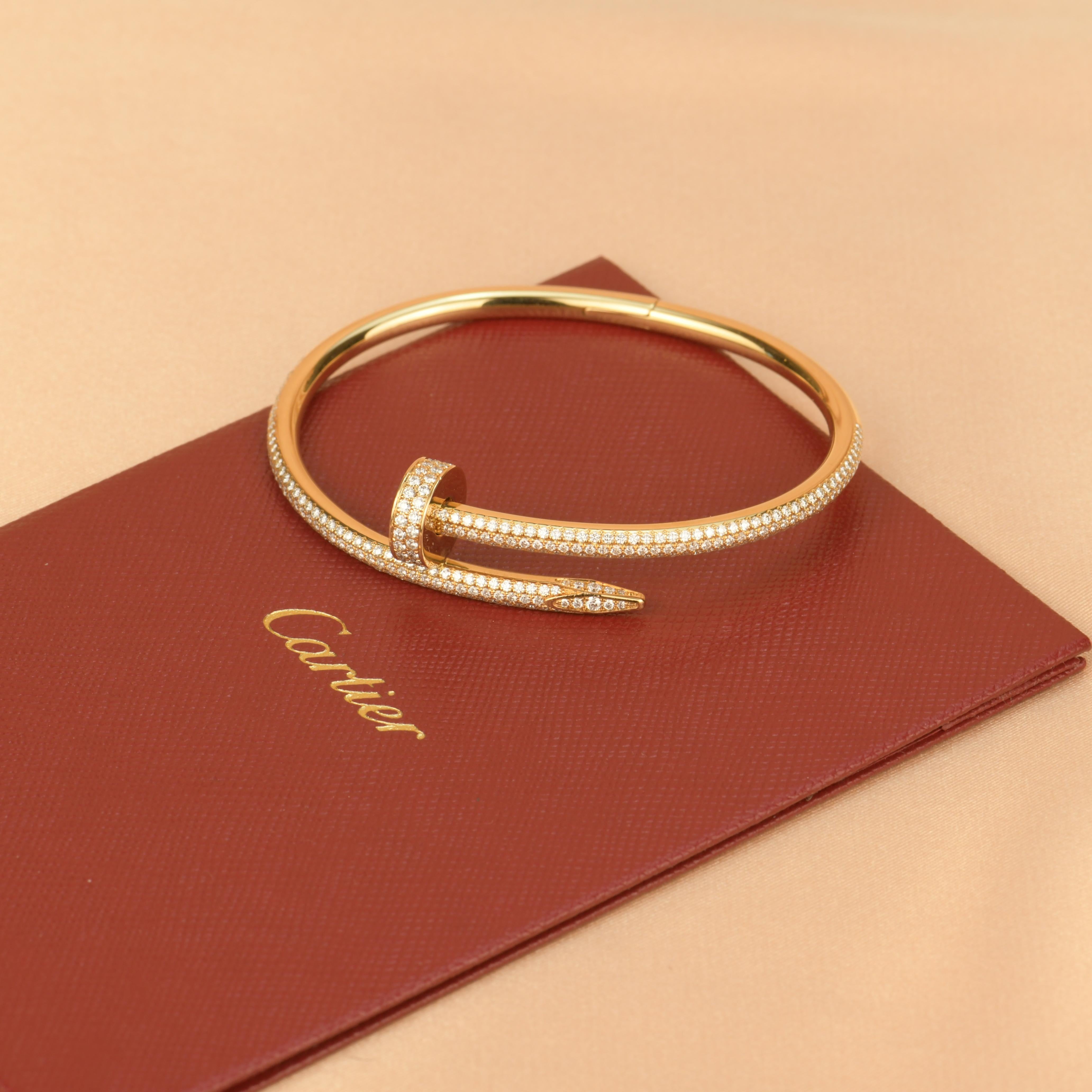 Cartier Gold Pave Diamond Juste Un Clou Bracelet Size 16 For Sale 3