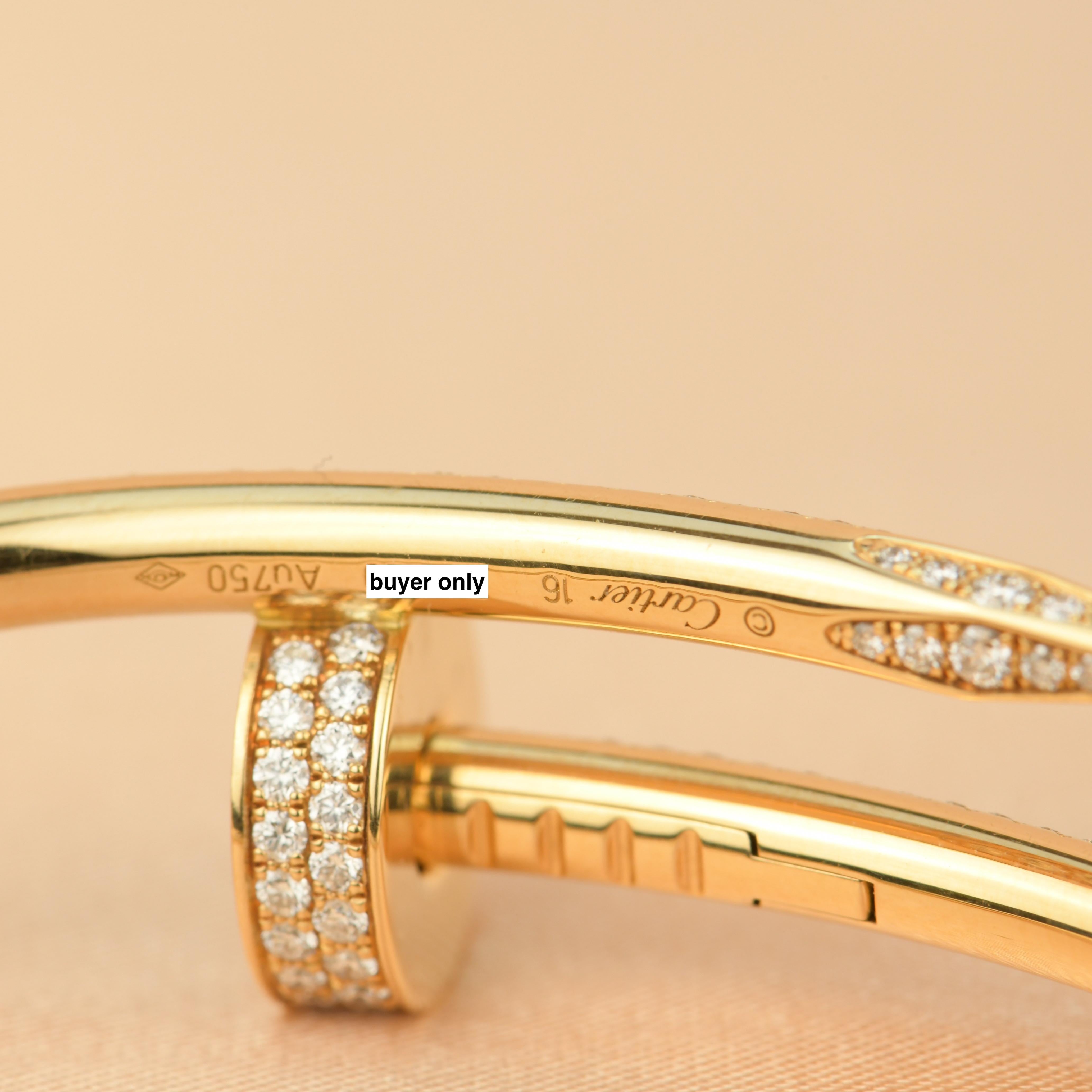 Brilliant Cut Cartier Gold Pave Diamond Juste Un Clou Bracelet Size 16 For Sale