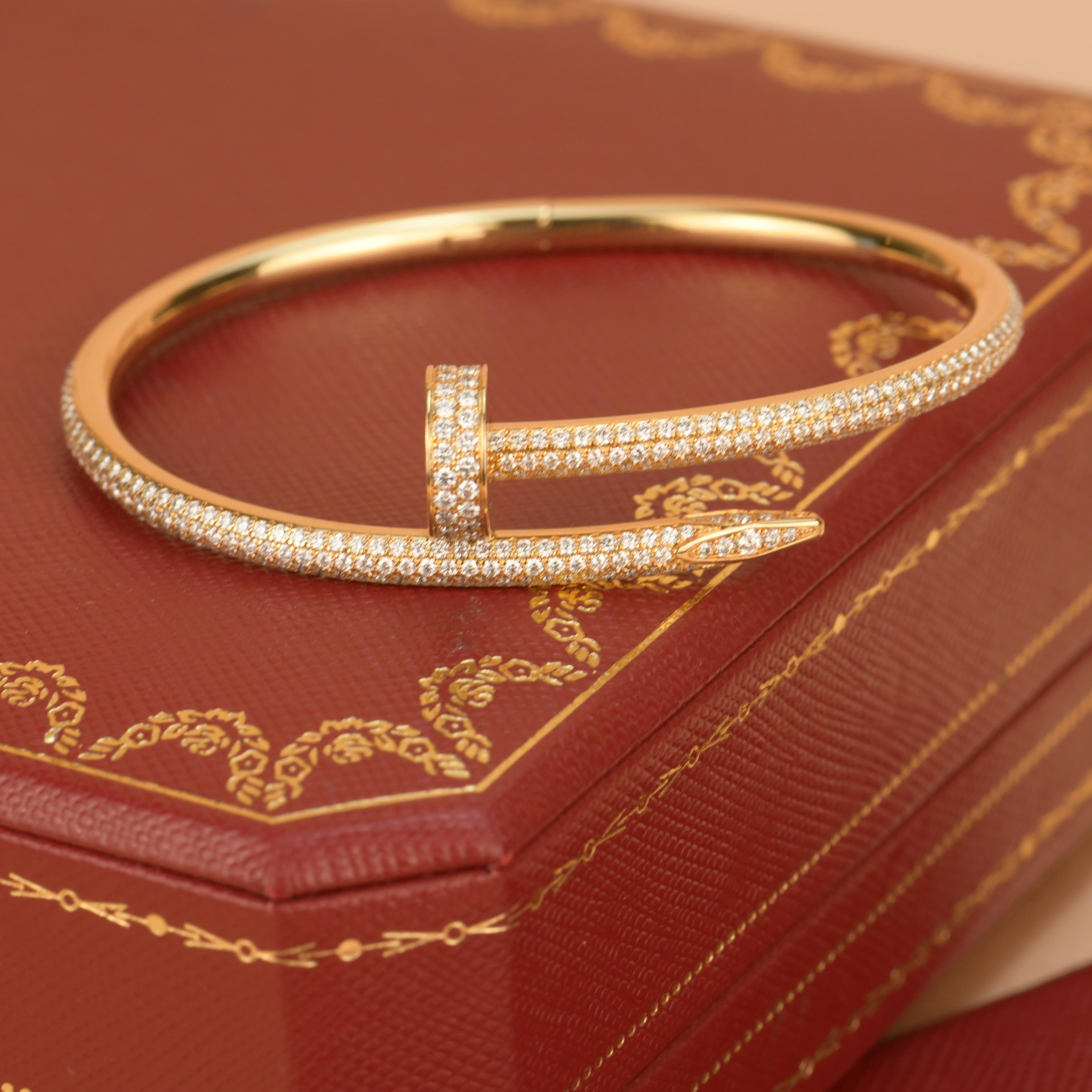 Cartier Gold Pave Diamond Juste Un Clou Bracelet Size 16 In Excellent Condition For Sale In Banbury, GB