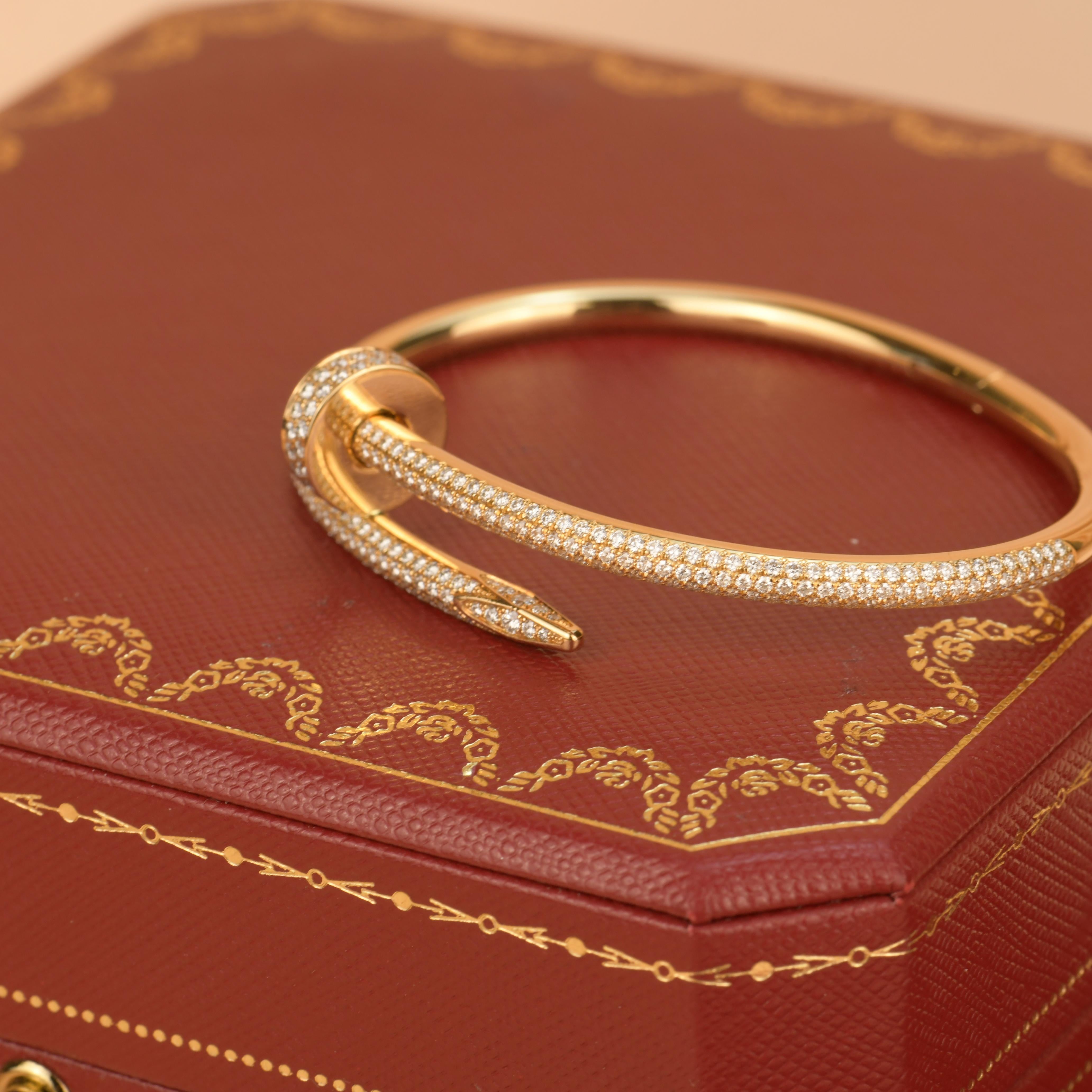 Women's Cartier Gold Pave Diamond Juste Un Clou Bracelet Size 16 For Sale