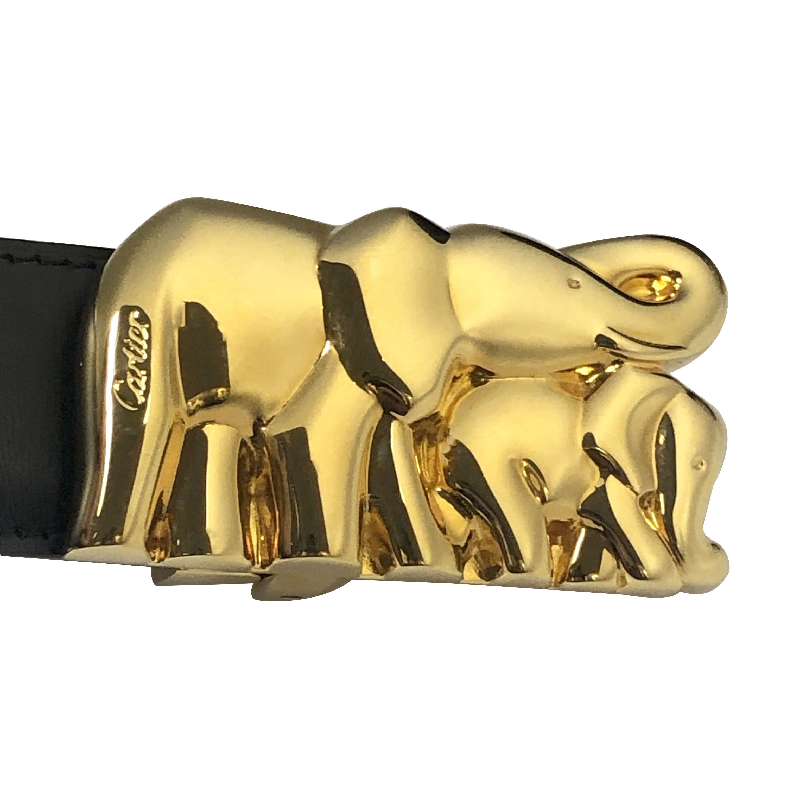 Fibbia da cintura e cintura Elefante di Cartier con placca d'oro, nuova in scatola e provvista di certificato di provenienza In condizioni Nuovo in vendita a Chicago, IL