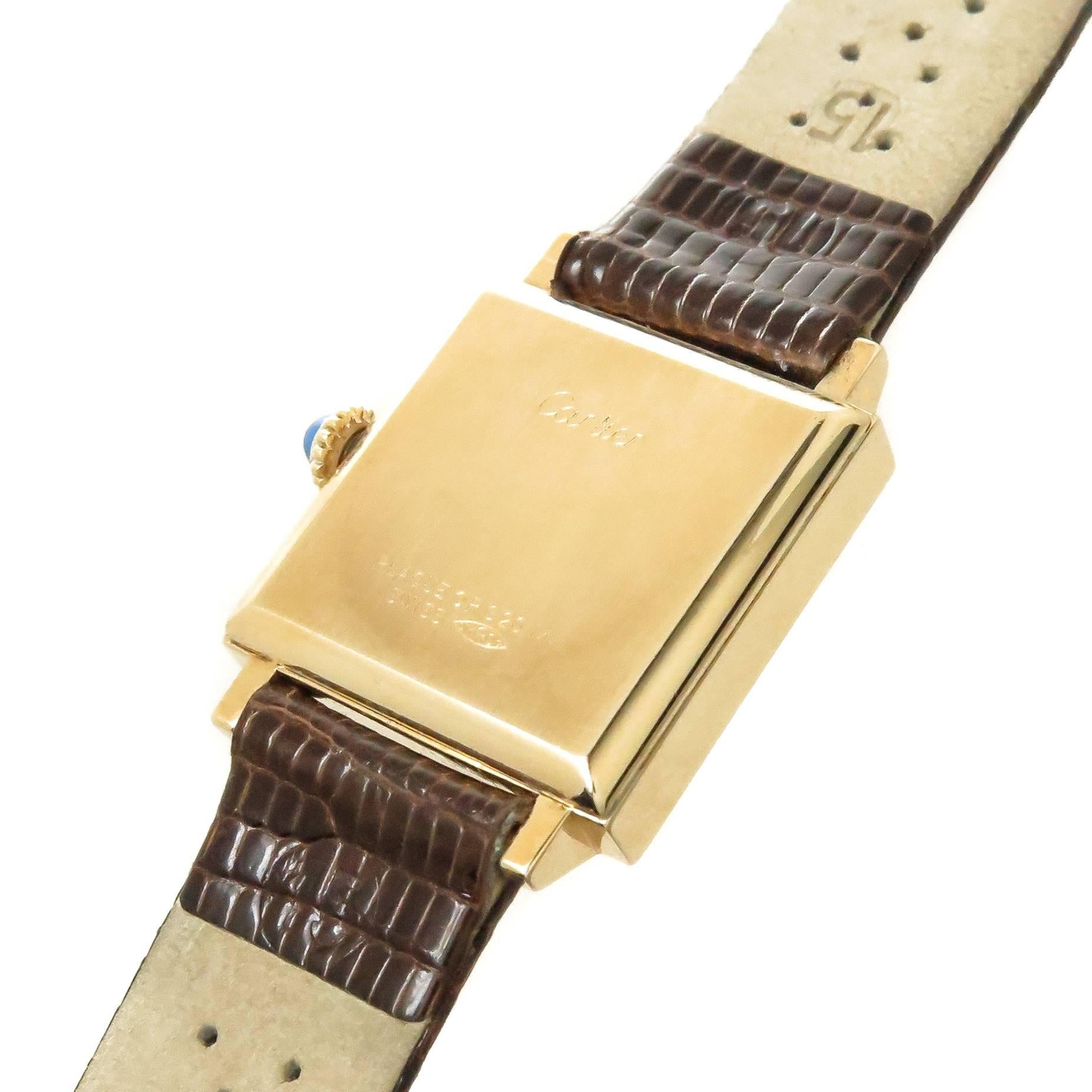 Cartier Gold Plate Tank White Dial Mechanical Wristwatch, 1970s  In Excellent Condition In Chicago, IL