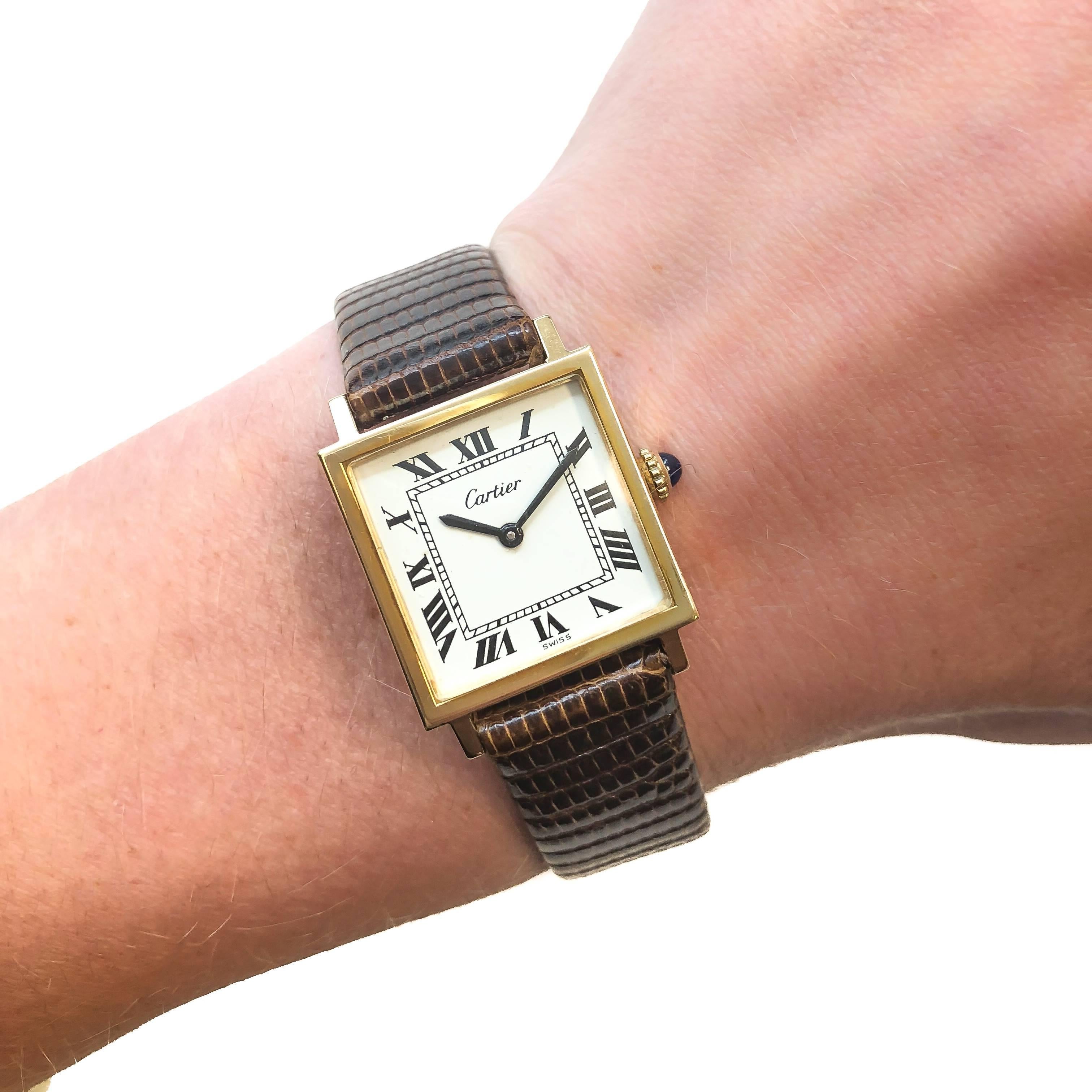 Cartier Gold Plate Tank White Dial Mechanical Wristwatch, 1970s  1