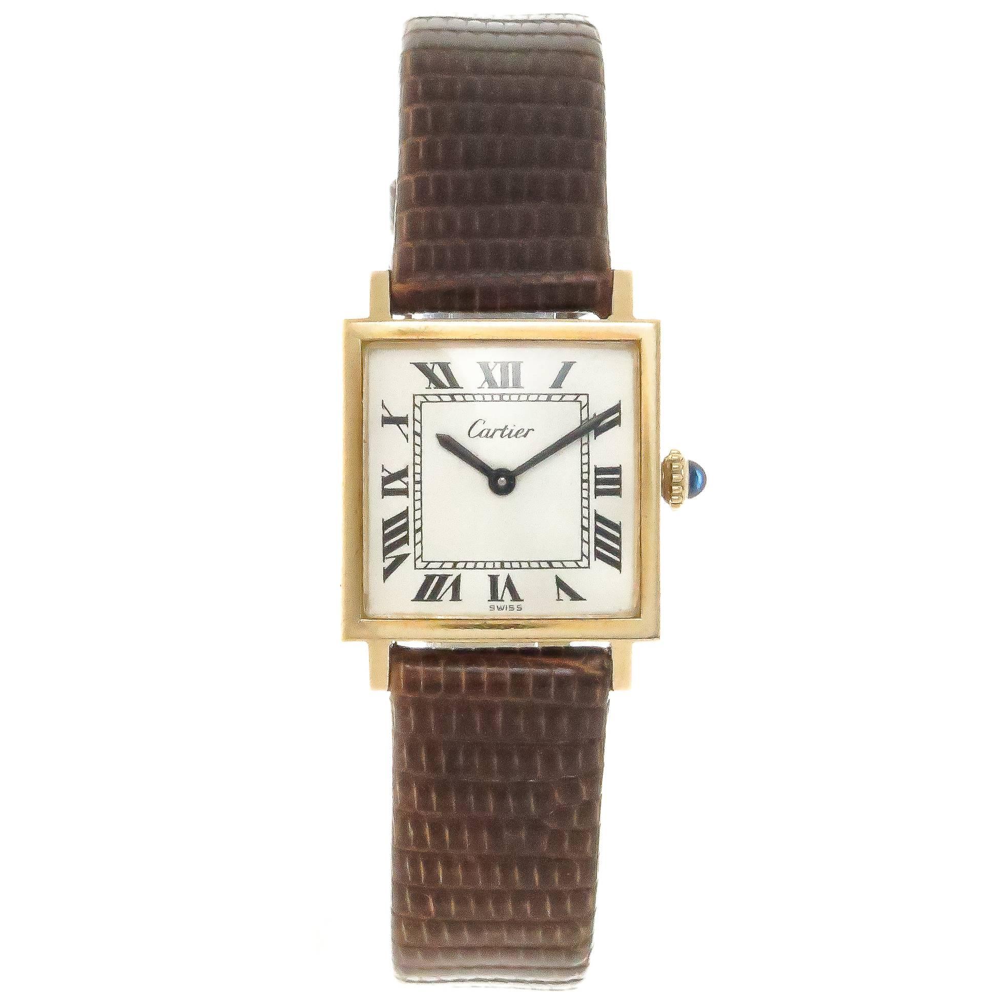 Cartier Gold Plate Tank White Dial Mechanical Wristwatch, 1970s 