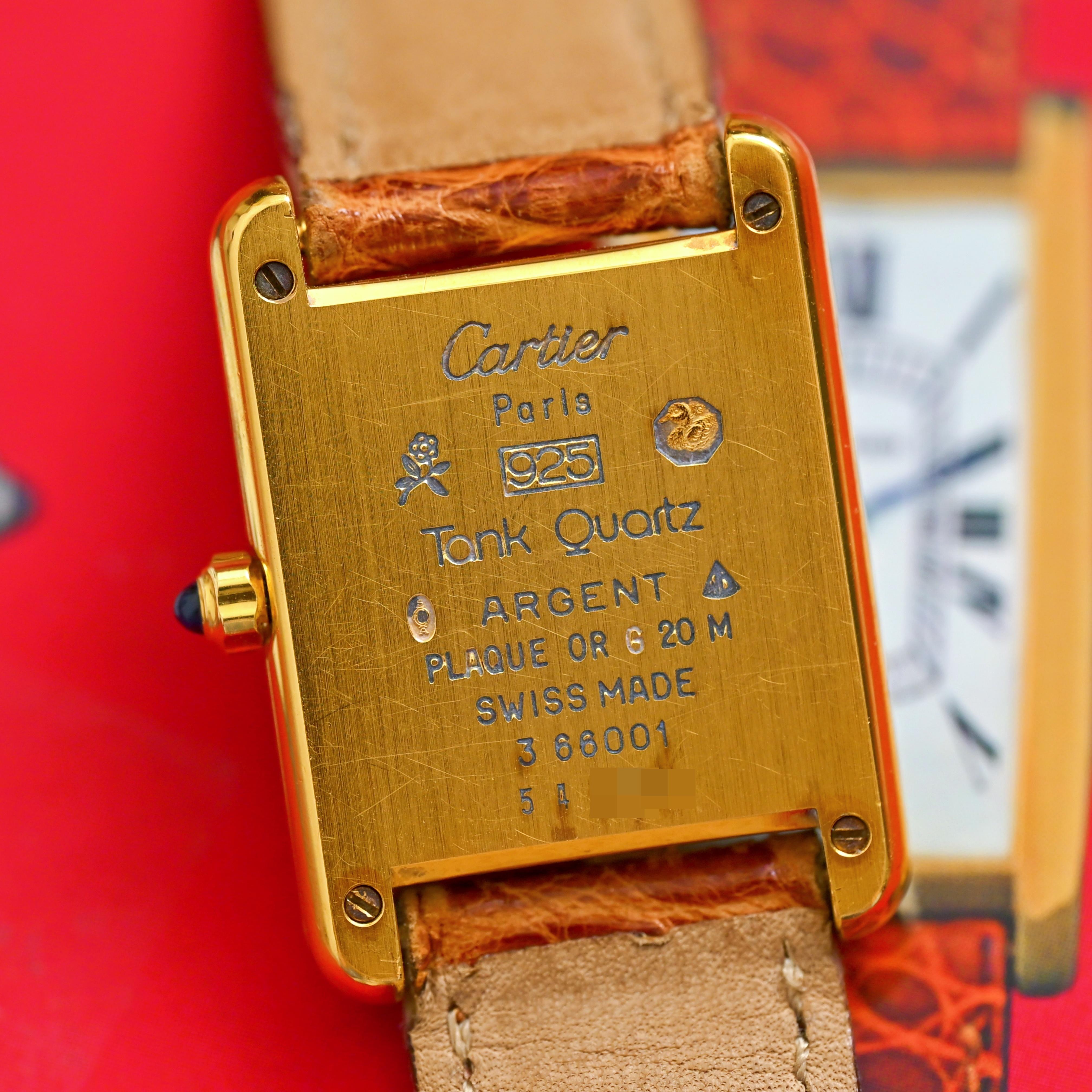 Must de Cartier chapado en oro Vermeil 5057001 Índices romanos Cuarzo, años 80 en venta 1