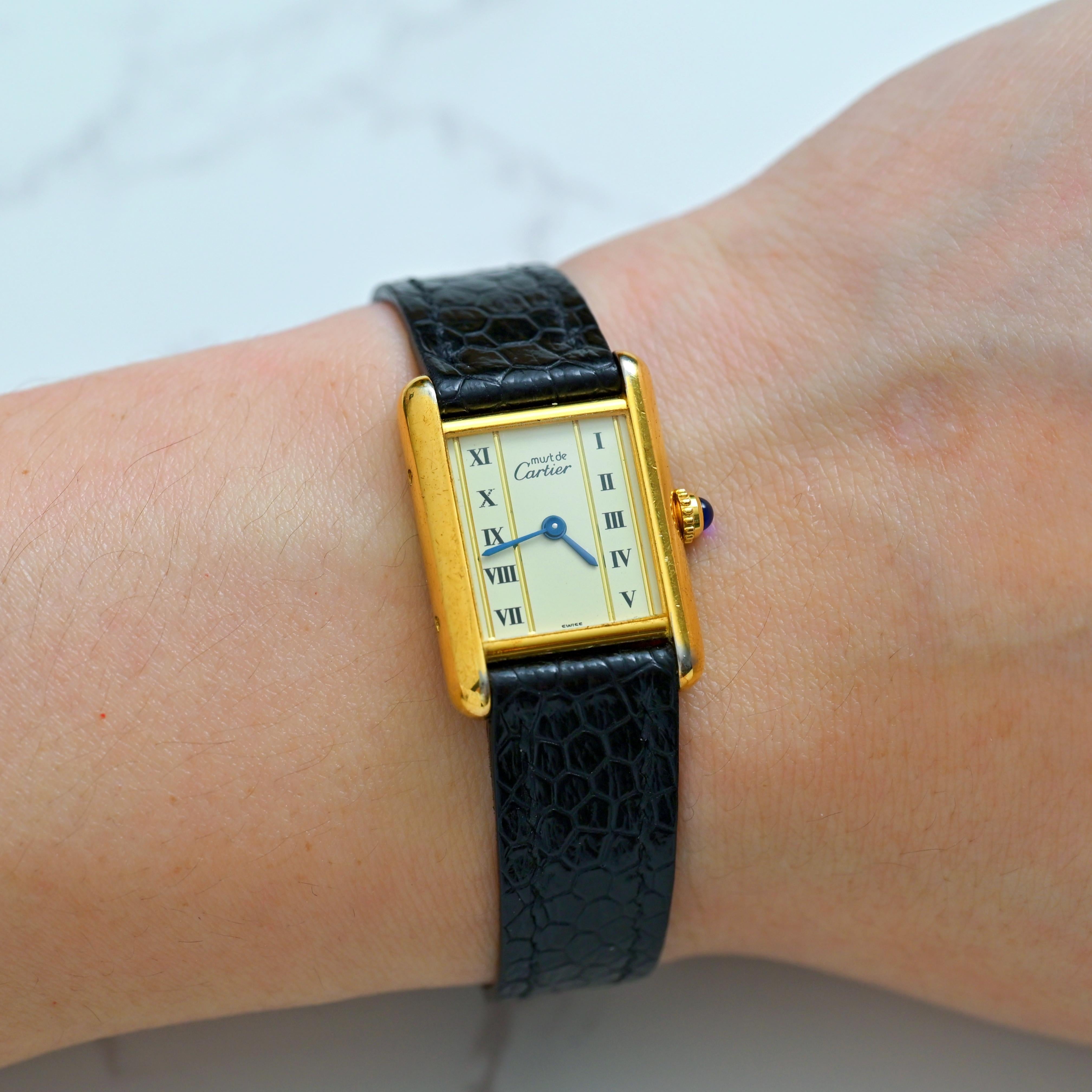Cartier Gold Plated Must de Tank Vermeil 5057001 Roman Indexes Quartz, 1980's For Sale 3