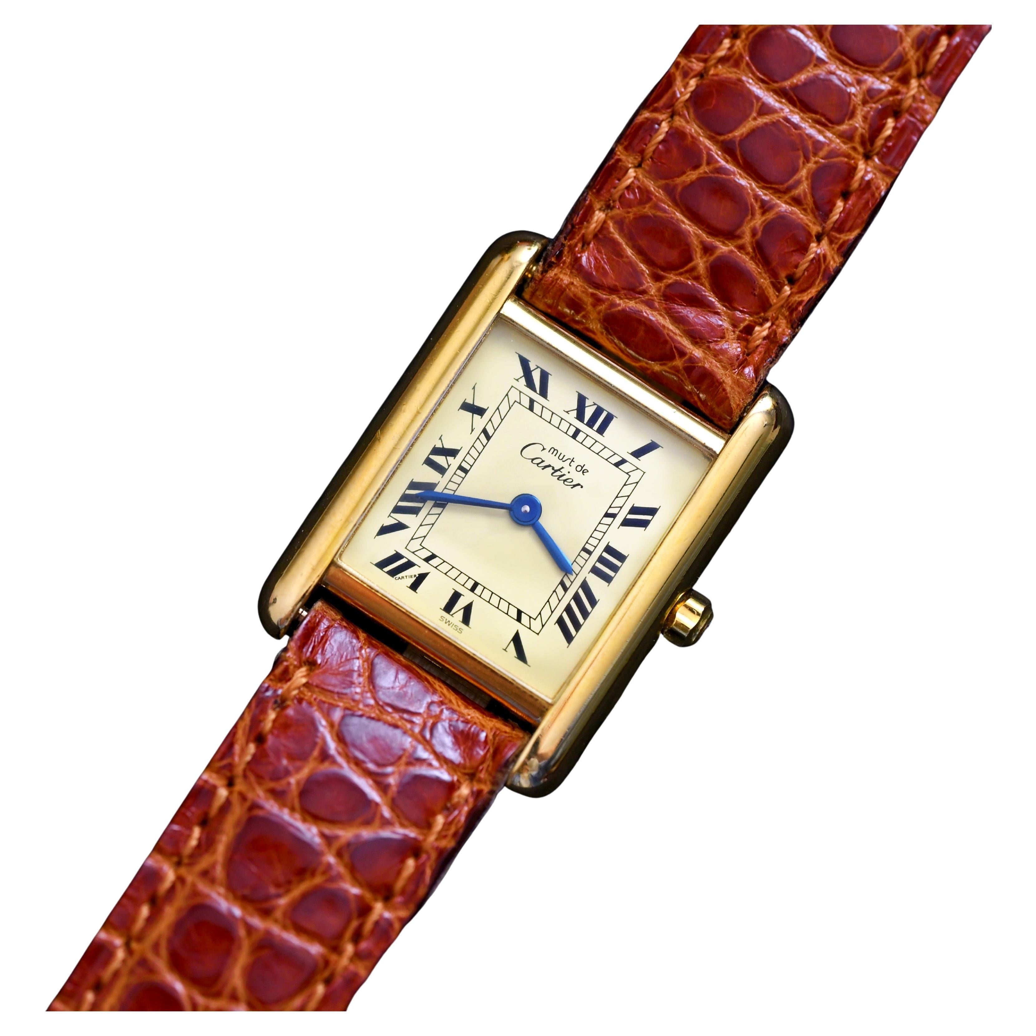 Cartier Gold Plated Must de Tank Vermeil 5057001 Roman Indexes Quartz, 1980's