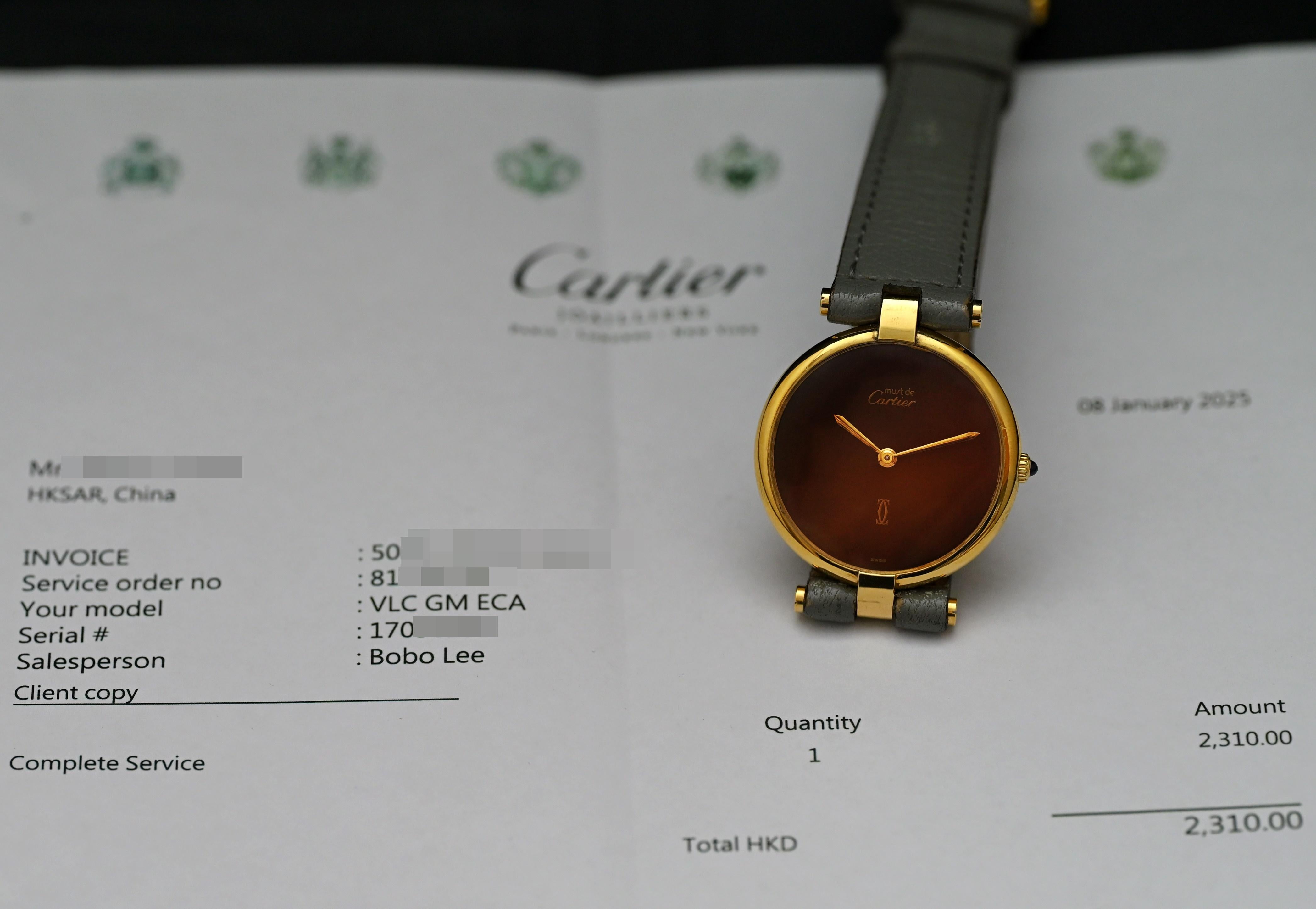 Cartier Gold Plated Must de Vermeil Brown Dial Quartz w/Service Paper, 1980-90's For Sale 2