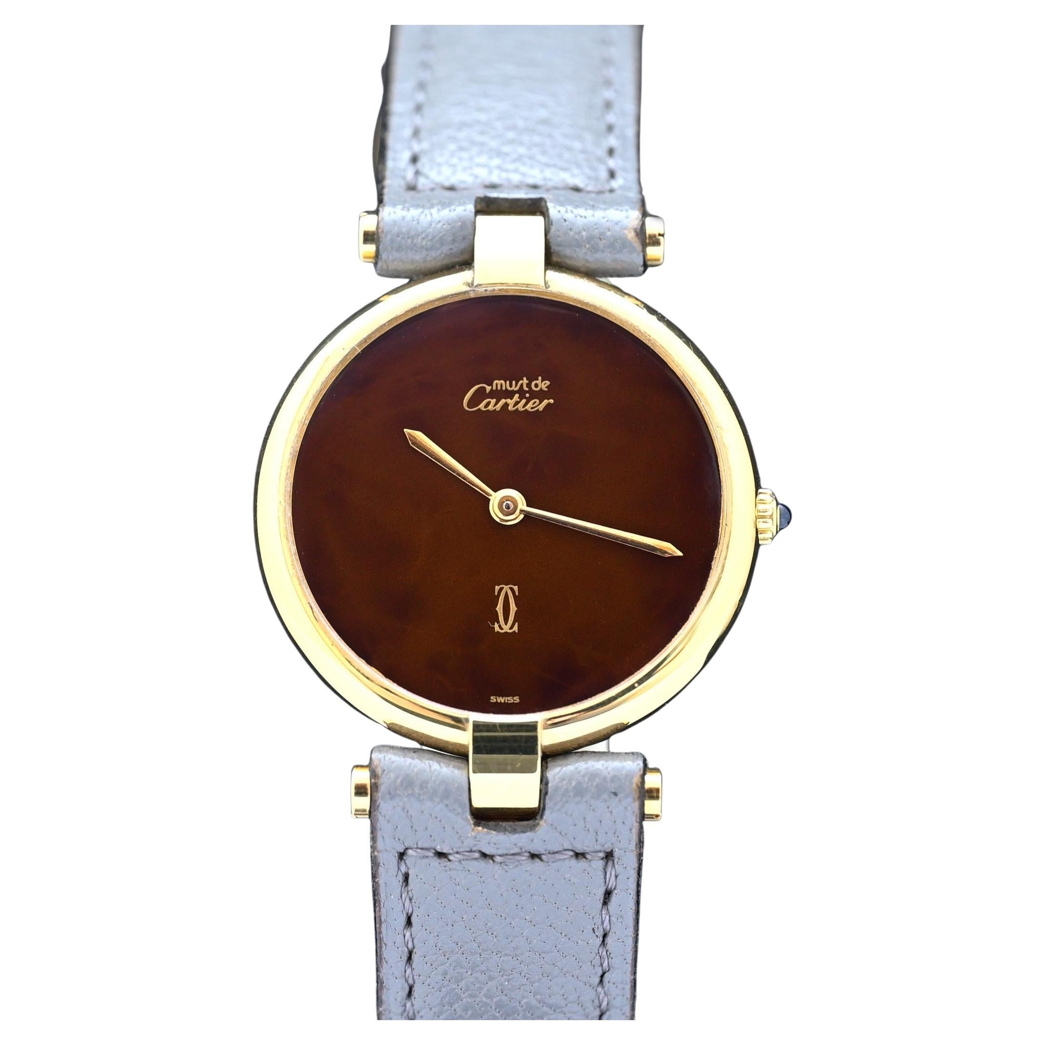 Cartier Gold Plated Must de Vermeil Brown Dial Quartz w/Service Paper, 1980-90's