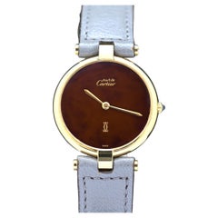 Must de Cartier placcato oro con quadrante marrone e carta di servizio, anni '80-'90