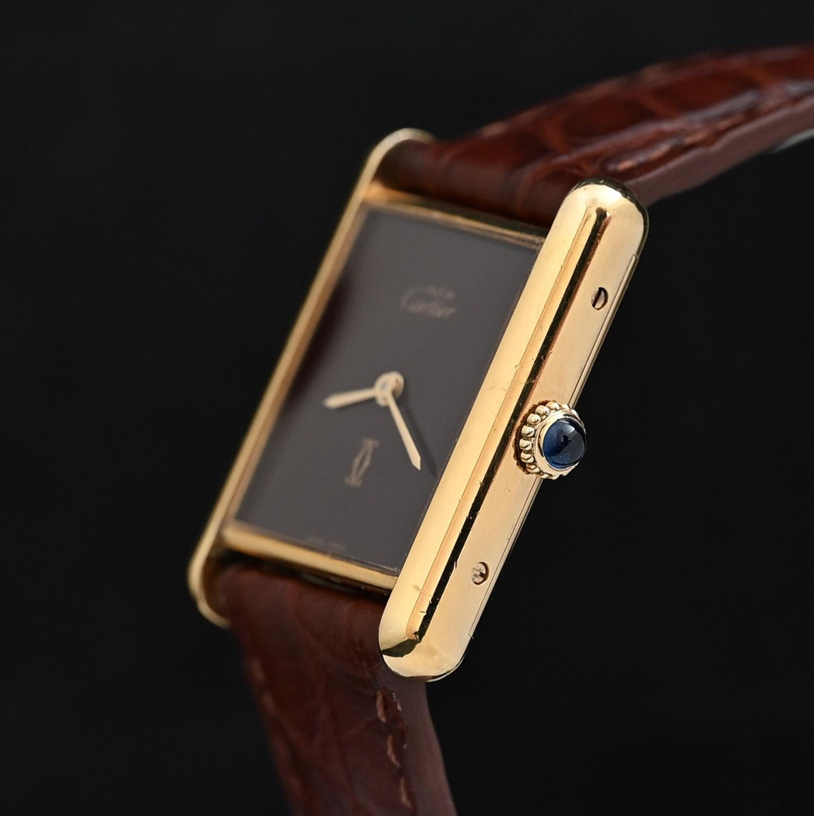Cartier Gold Plated Tank Must de Cartier Burgundy Dial Manual Wind, 1981's In Good Condition In Central & Western District, HK