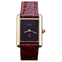 Cartier Gold Plated Tank Must de Cartier Burgundy Dial Manual Wind, 1981's
