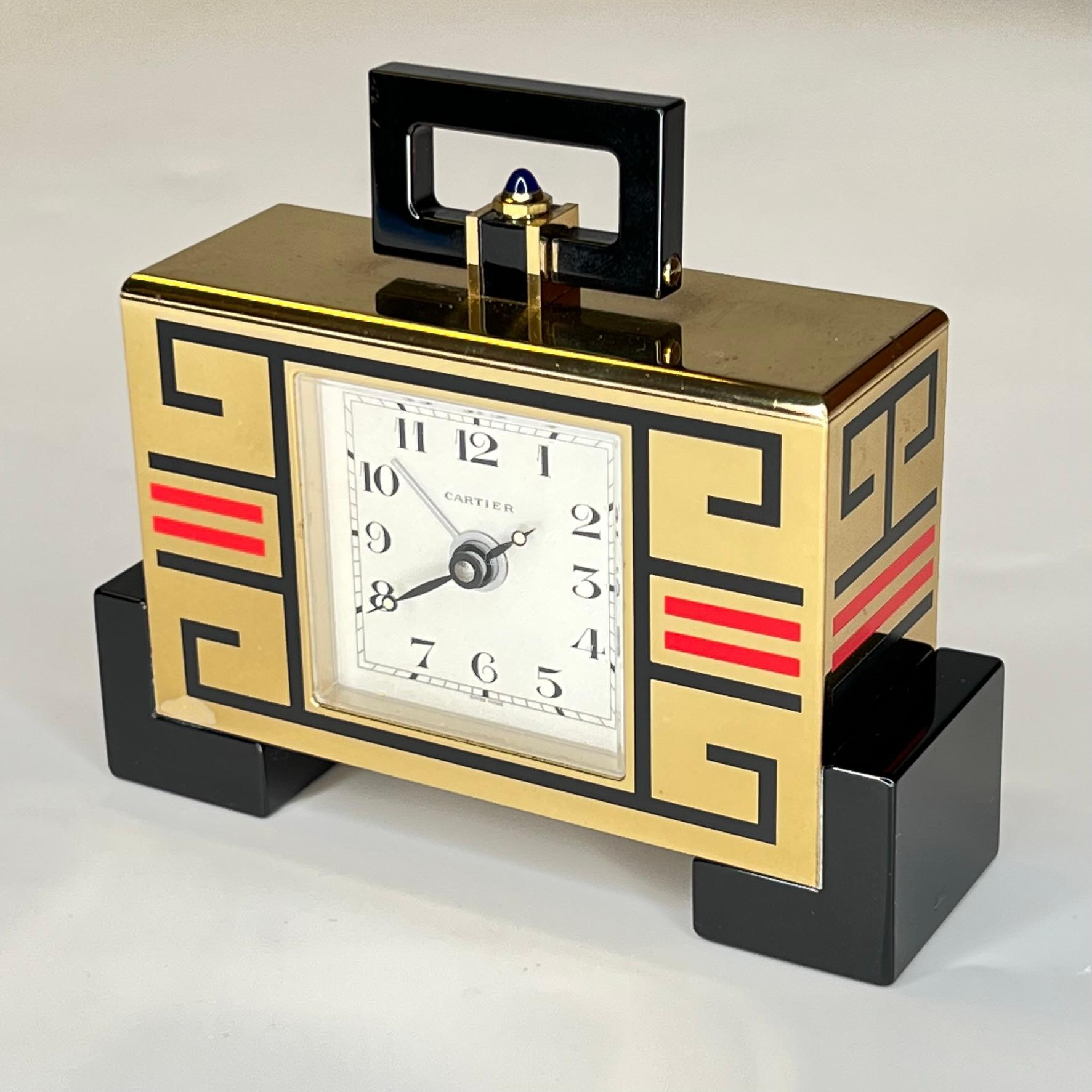 Cartier Gold-Plated Travel Clock in Art Deco Style, circa 1990 5