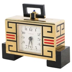 Retro Cartier Gold-Plated Travel Clock in Art Deco Style, circa 1990