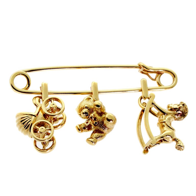 Louis Vuitton Yellow Gold Plated Charm Safety Pin Brooch