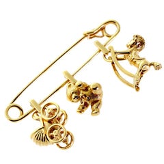 Cartier Gold Safety Pin Charm Brooch