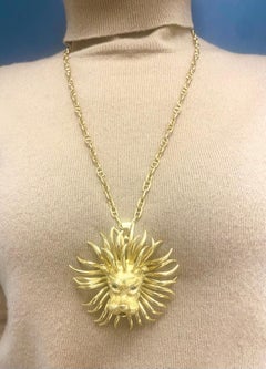 Cartier Gold Sapphire Leo Pendant Chain Necklace