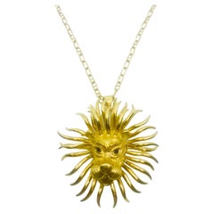 Cartier Gold Sapphire Leo Pendant Chain Necklace