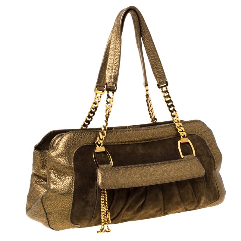 Cartier Gold Suede and Leather La Dona Shoulder Bag In Good Condition In Dubai, Al Qouz 2