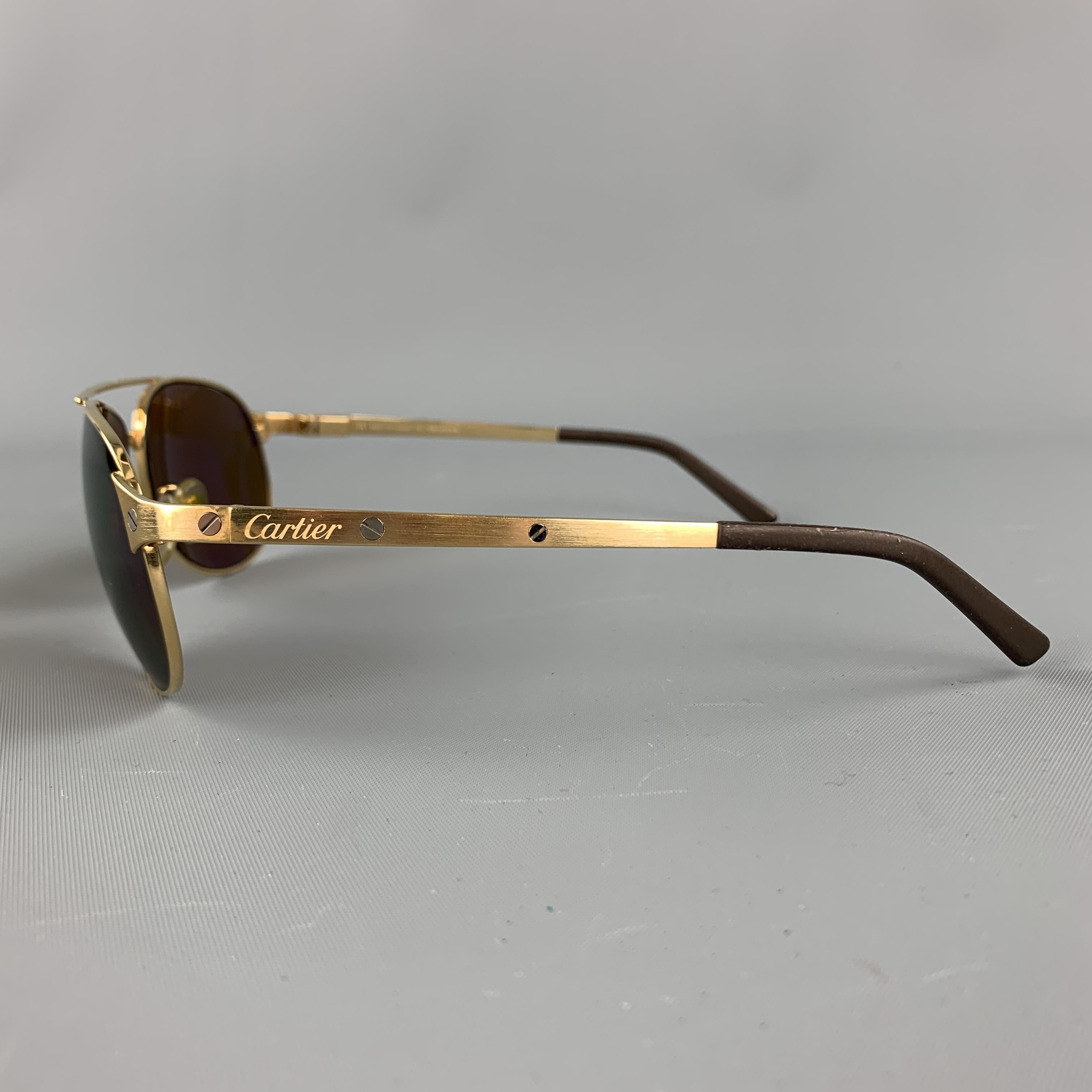 Marron Lunettes de soleil CARTIER Gold Tone Bushed Metal Edition Santos - Dumont