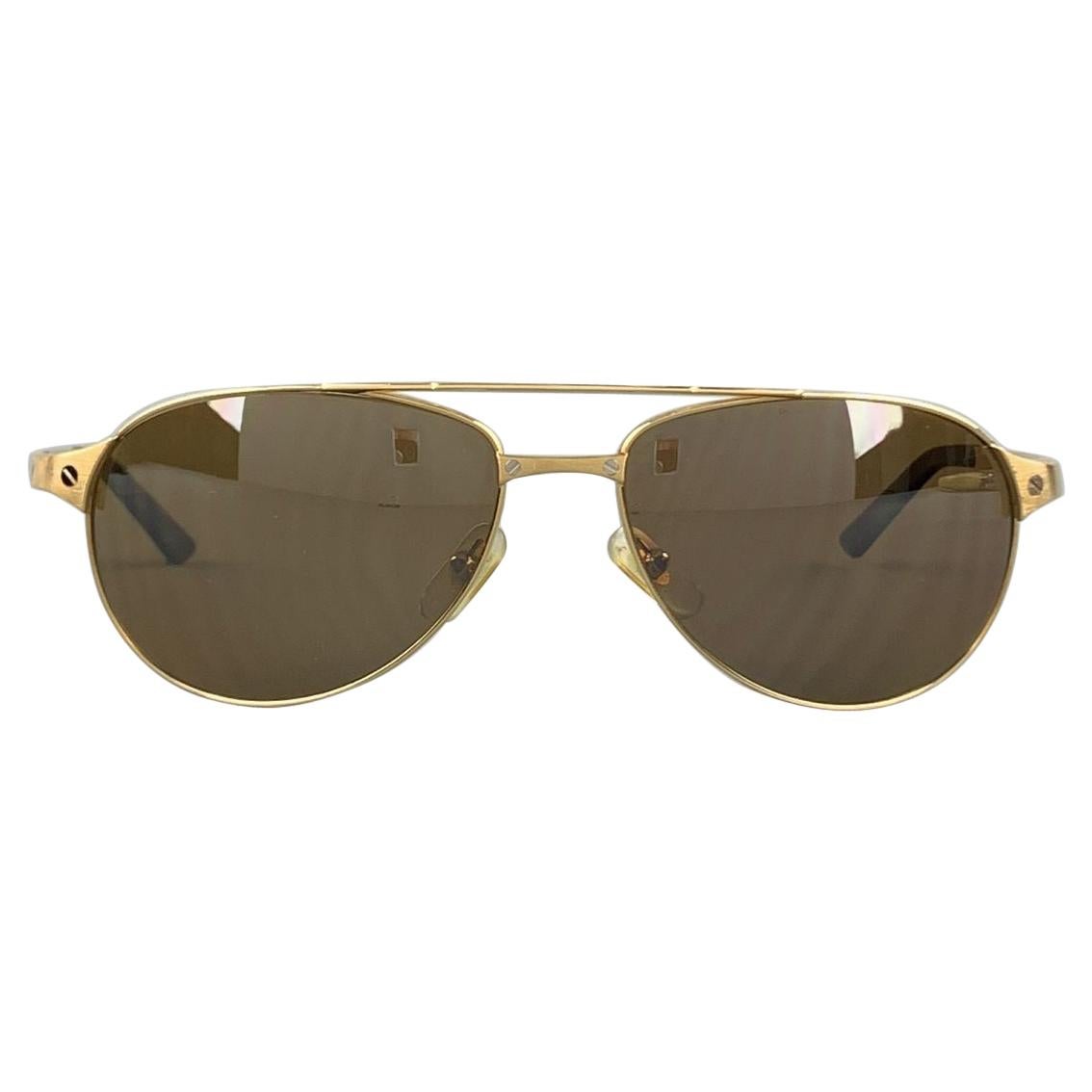 CARTIER Gold Tone Bushed Metal Edition Santos - Dumont Sunglasses