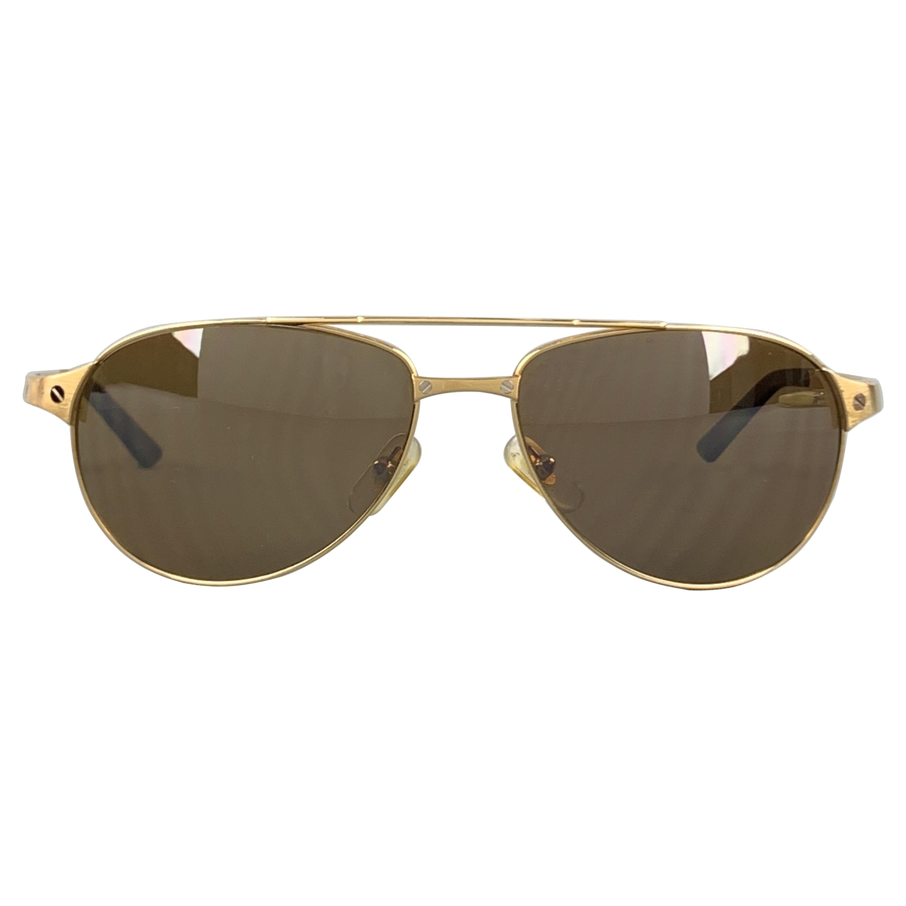 CARTIER Goldfarbene Santos-Sonnenbrille aus Bushed-Metall, Auflage Santos  im Angebot bei 1stDibs
