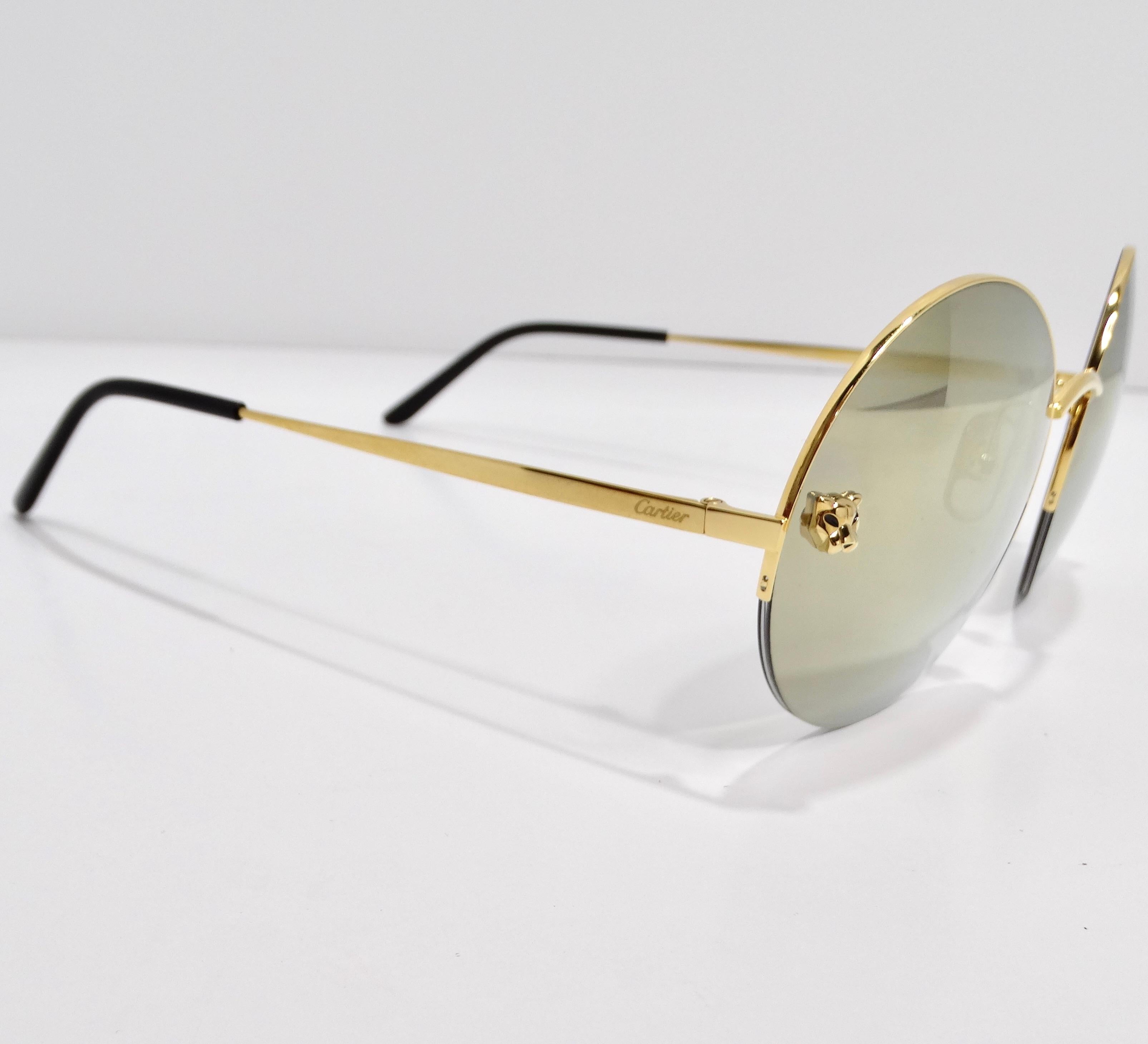 Women's or Men's Cartier Gold Tone Panthère Round Sunglasses For Sale