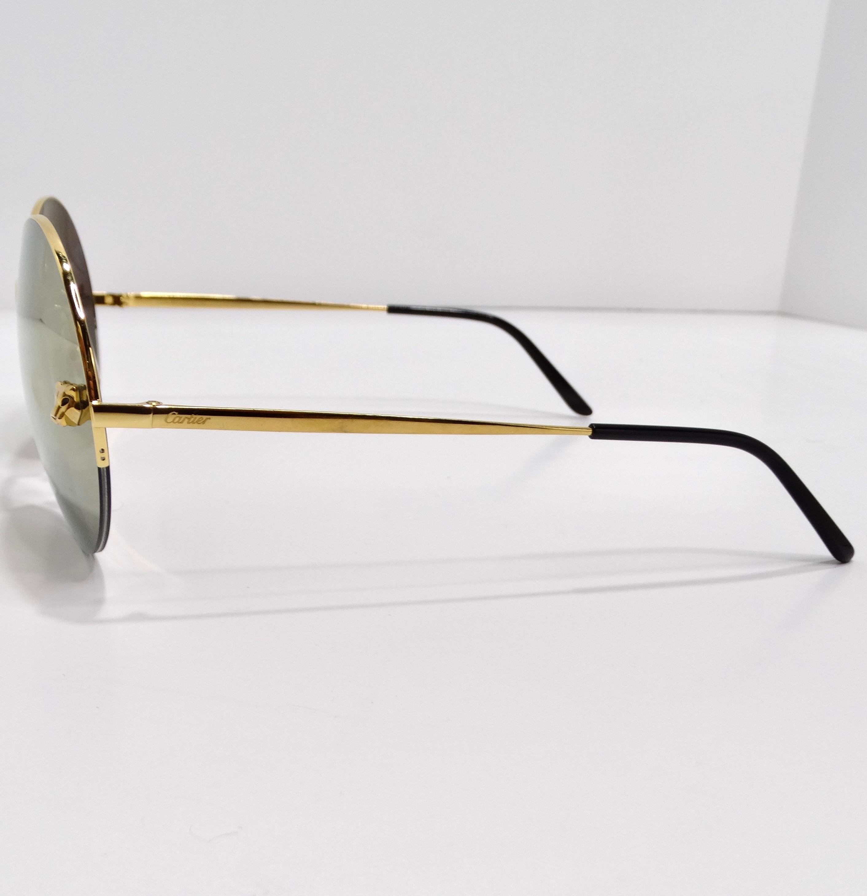 Cartier Gold Tone Panthère Round Sunglasses For Sale 3