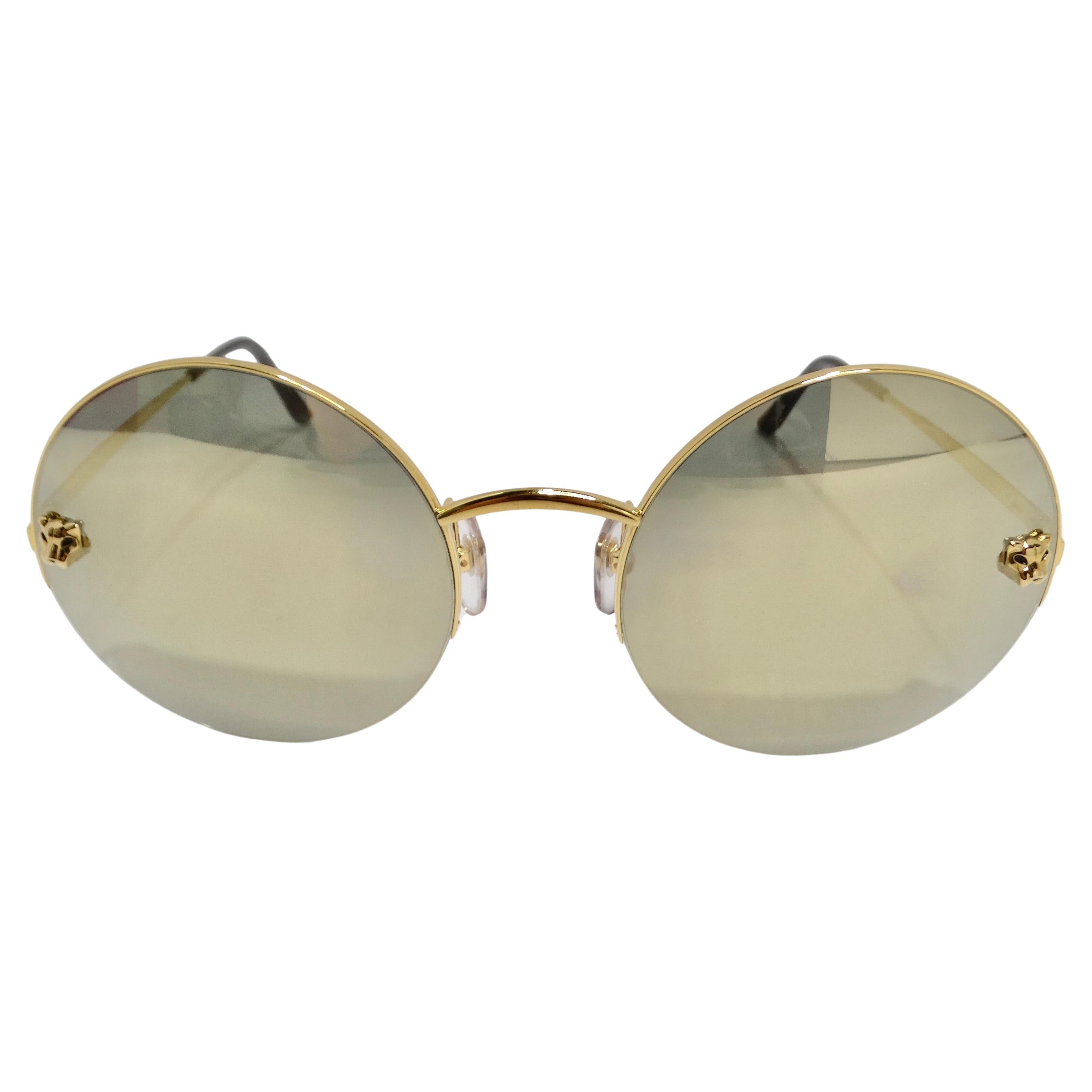 Cartier Gold Tone Panthère Round Sunglasses For Sale
