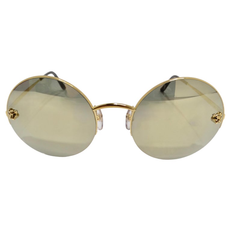 Cartier Gold Tone Panthère Round Sunglasses For Sale at 1stDibs display picture 1