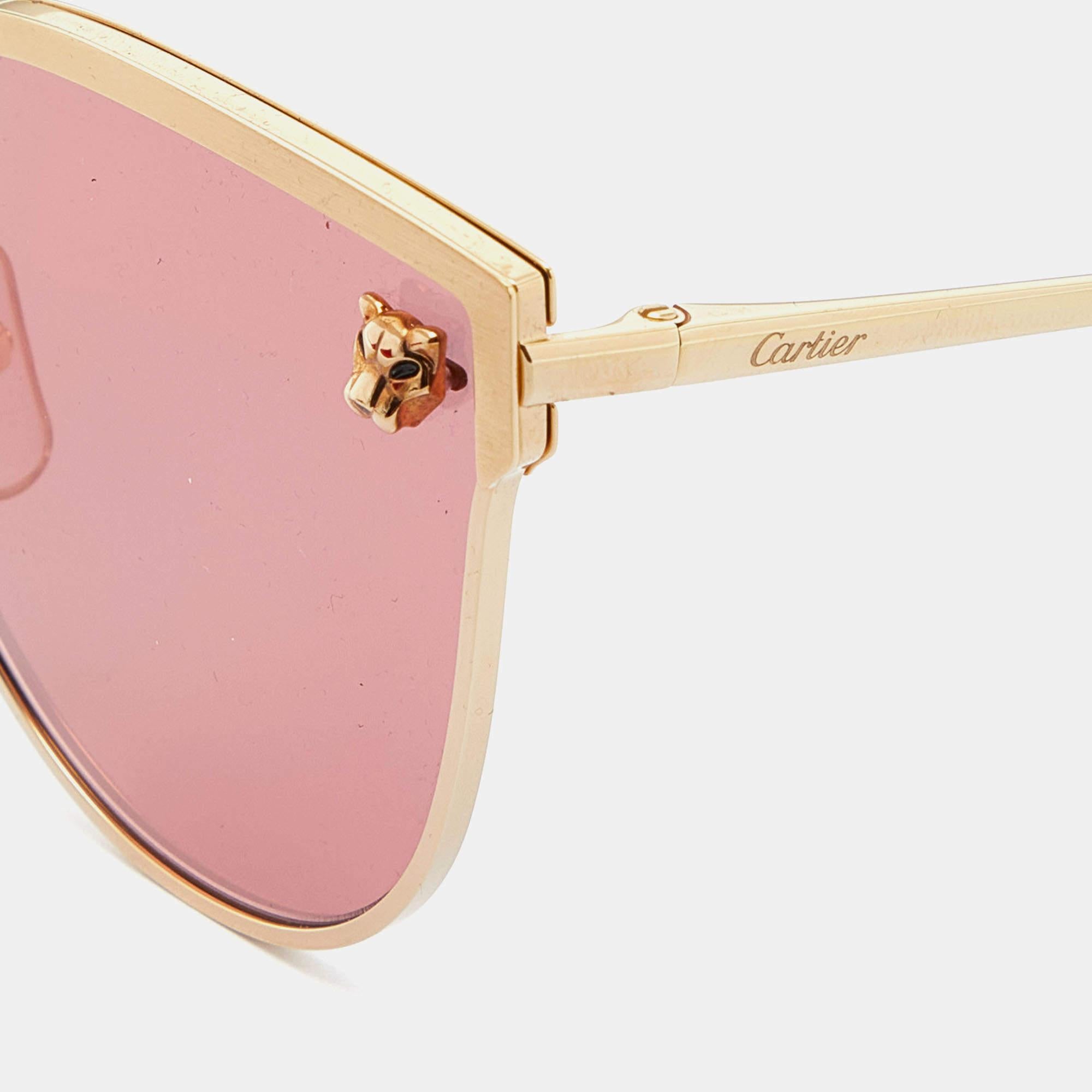 A statement pair of sunglasses from Cartier will surely make a prized buy. Featuring a trendy frame and lenses meant to protect your eyes, the sunglasses are ideal for all-day wear.

Includes
Original Dustbag, Original Box, Original Case, Original