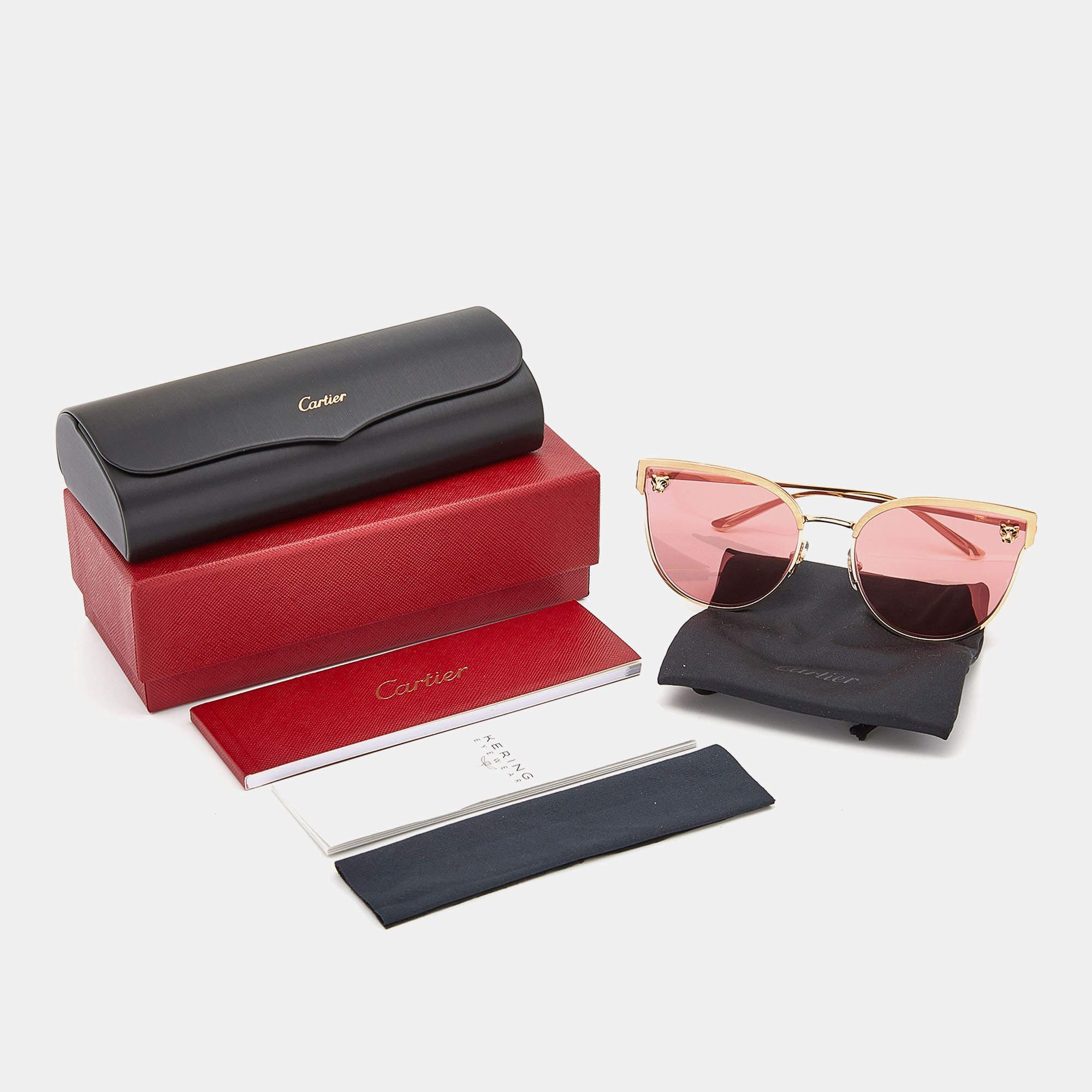 Cartier Gold Tone/Pink Panthère de Cartier CT0198S Cat-Eye Sunglasses 1