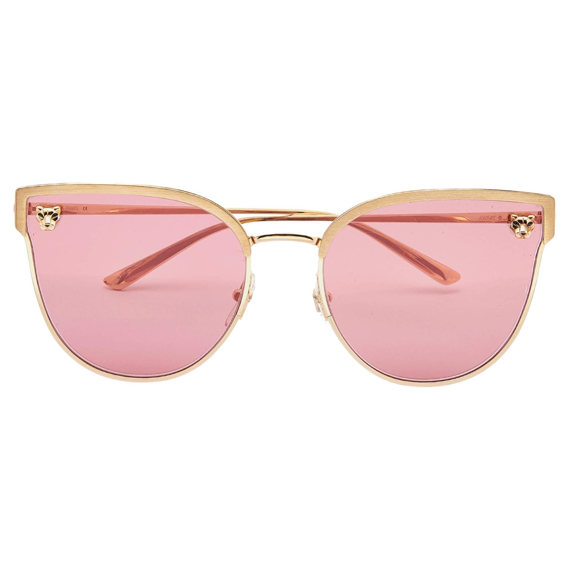 Cartier Gold Tone/Pink Panthère de Cartier CT0198S Cat-Eye Sunglasses For  Sale at 1stDibs