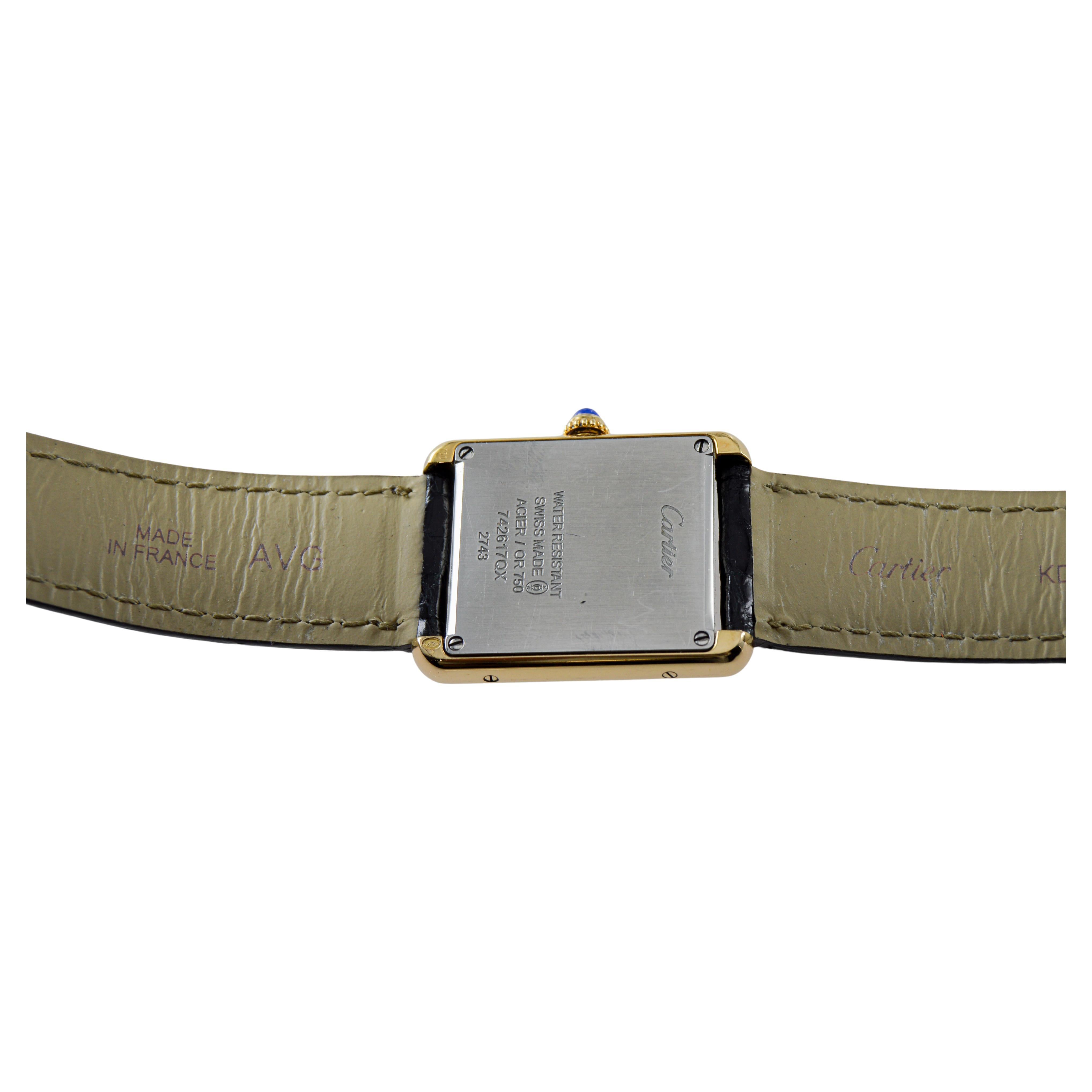 Cartier Gold Top Art Deco Tank Watch Original Box and Booklet For Sale 10
