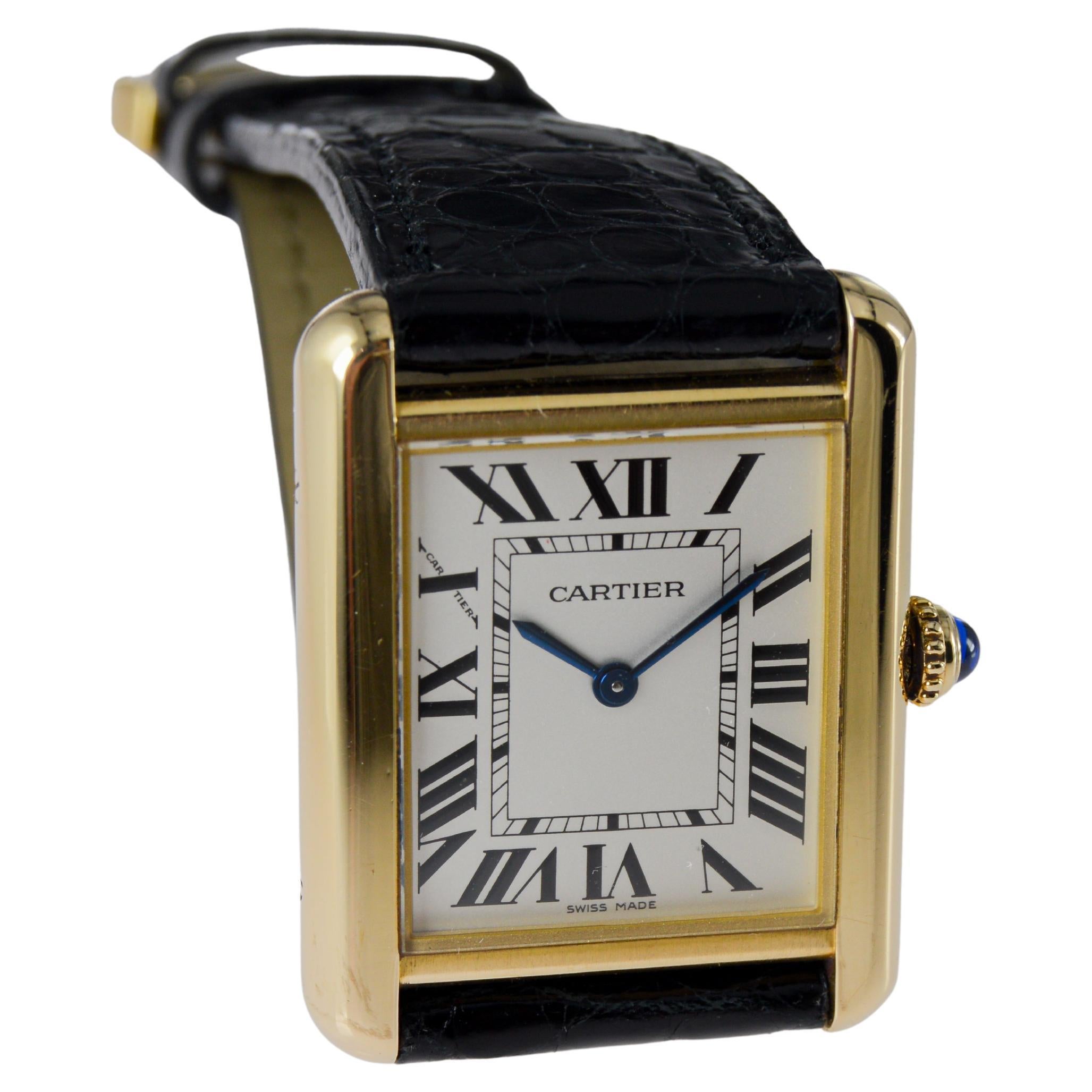 Cartier Gold Top Art Deco Tank Watch Original Box and Booklet For Sale 2
