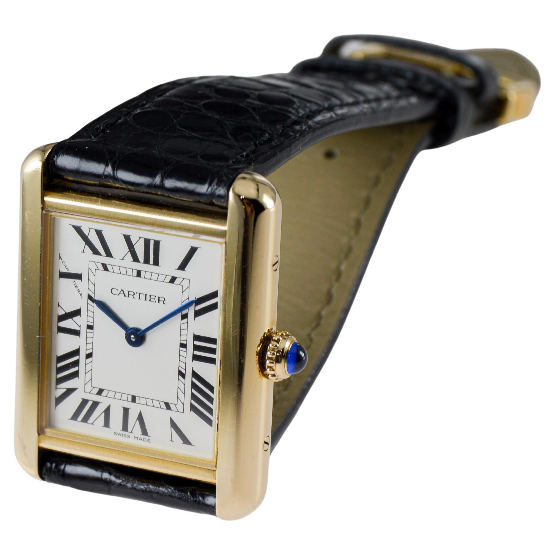 Cartier Gold Top Art Deco Tank Watch Original Box and Booklet For Sale 3