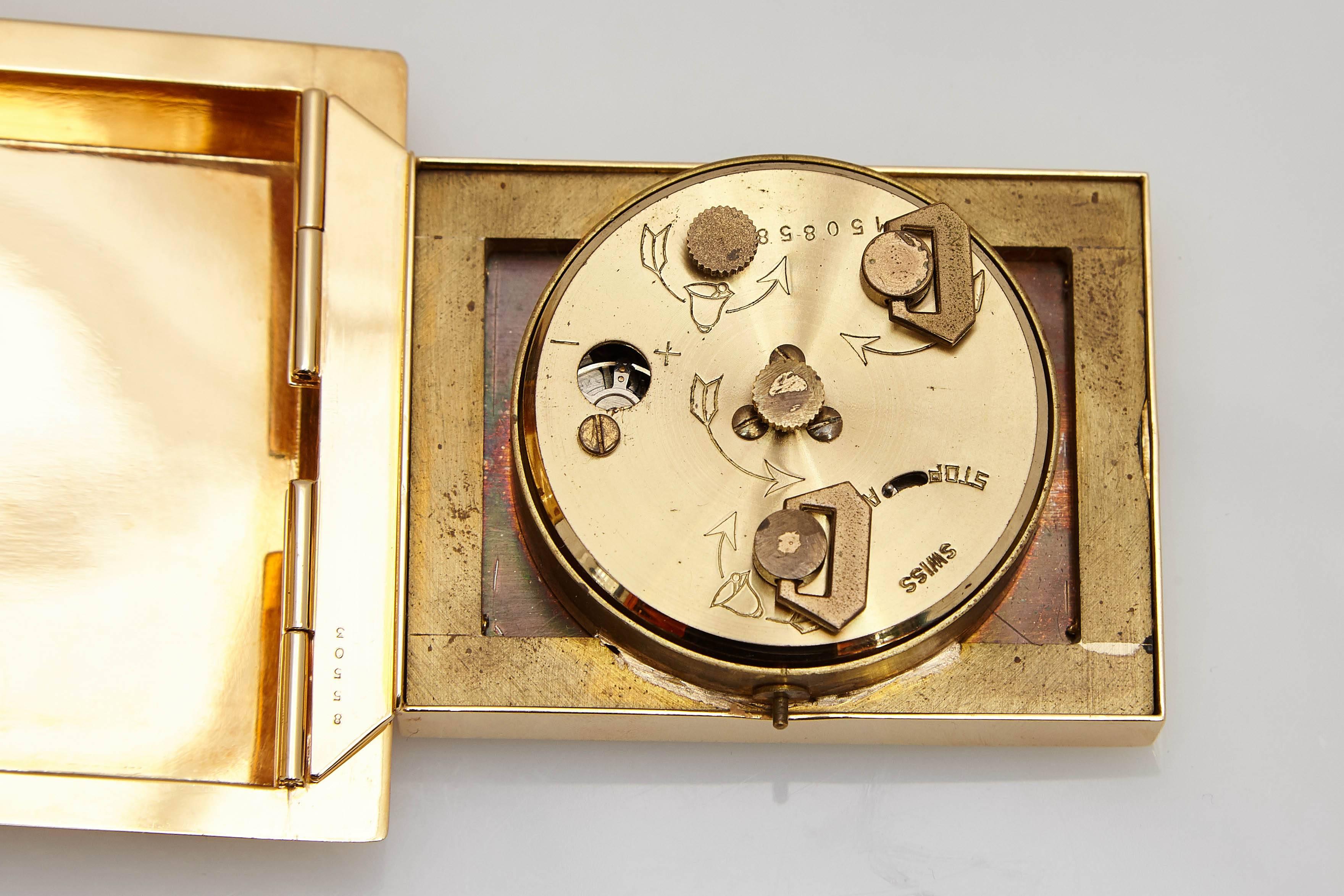 Cartier Gold Travel Clock In Excellent Condition For Sale In New York, NY