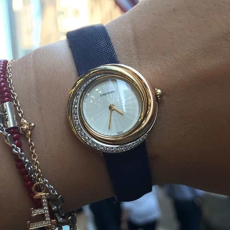 Cartier Gold Trinity Diamond Vintage Round Watch on a Leather Strap 2357 For Sale at 1stDibs