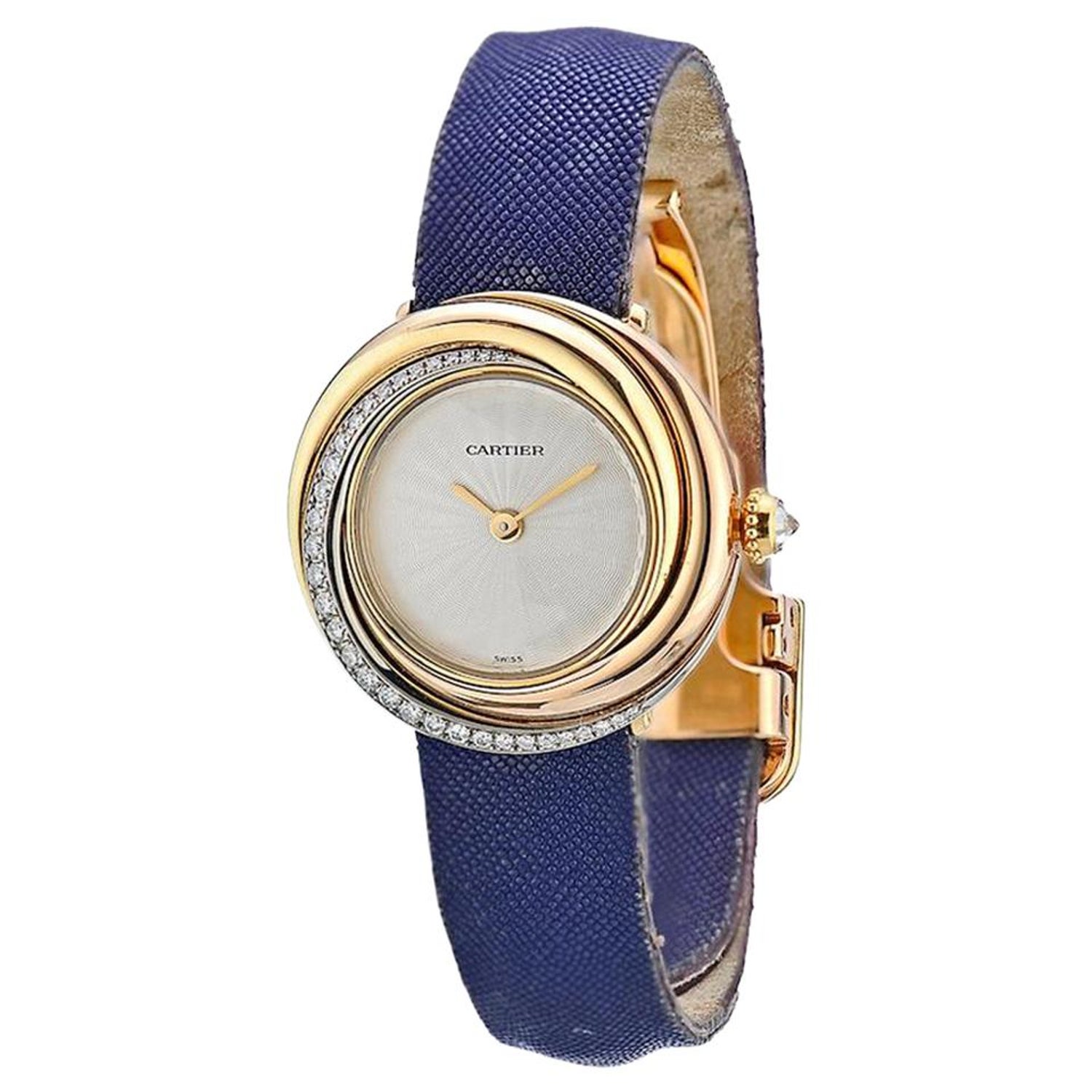 Cartier Gold Trinity Diamond Vintage Round Watch On A Leather Strap 2357 For Sale At 1stdibs