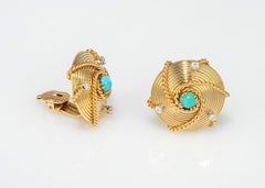 Cartier Gold Turquoise and Diamond Earrings
