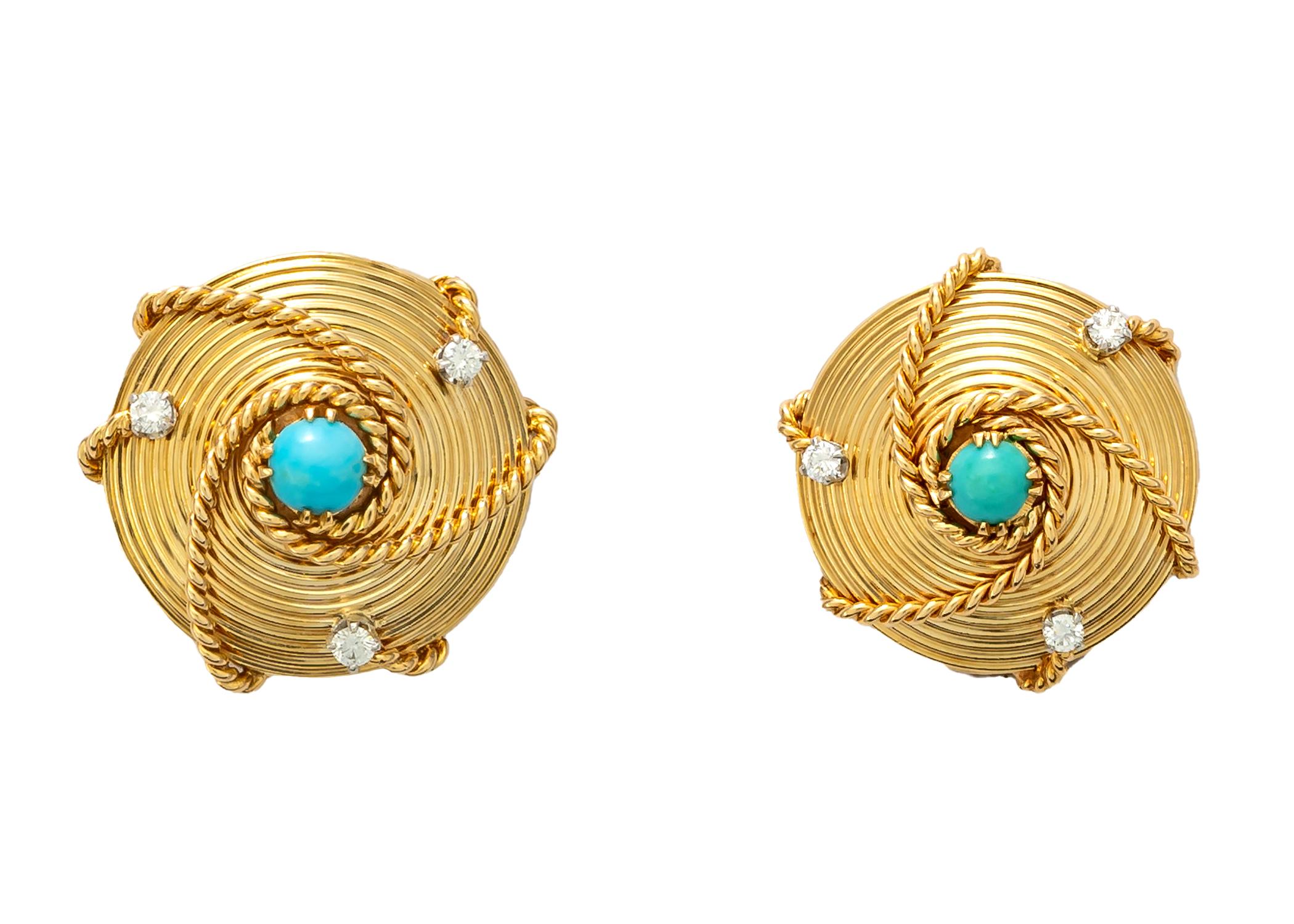 Cartier Ohrringe aus Gold mit Türkis und Diamanten (Zeitgenössisch) im Angebot