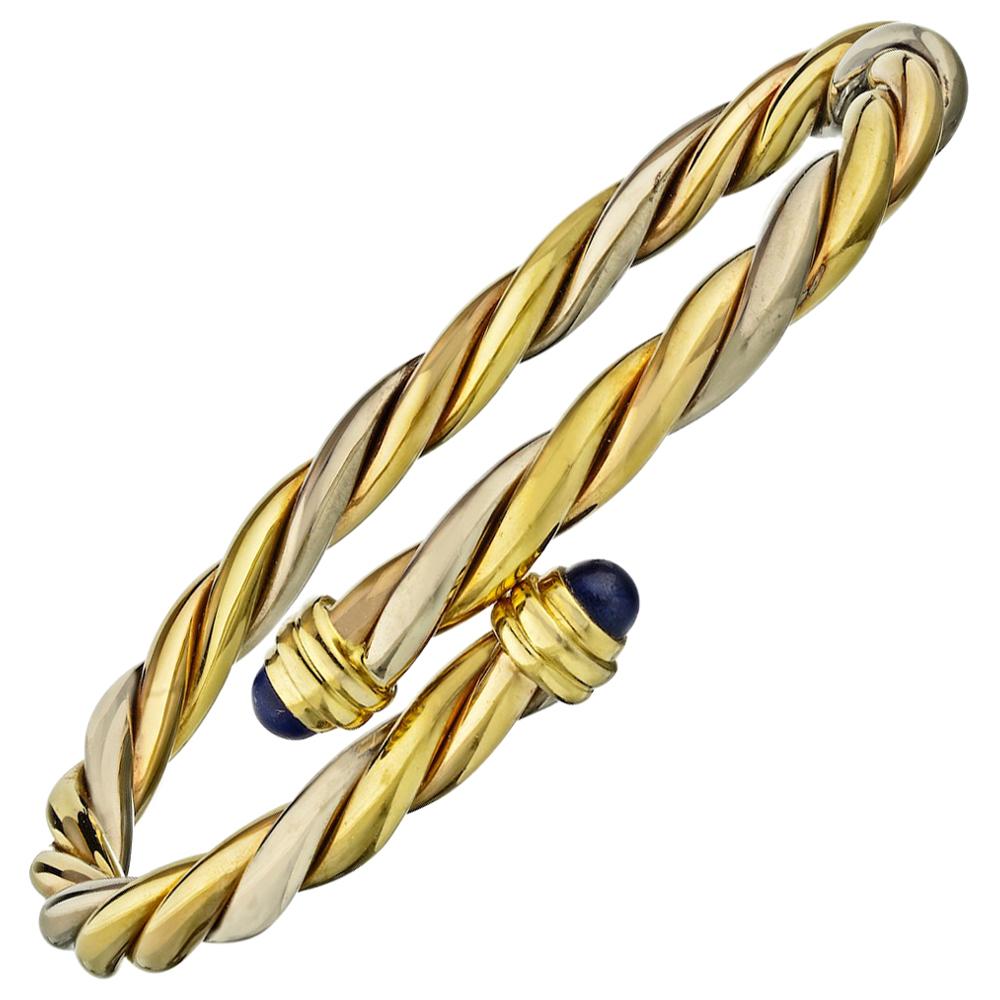 Cartier Gold Vintage Lapis Lazuli Twisted Bypass Bangle Bracelet