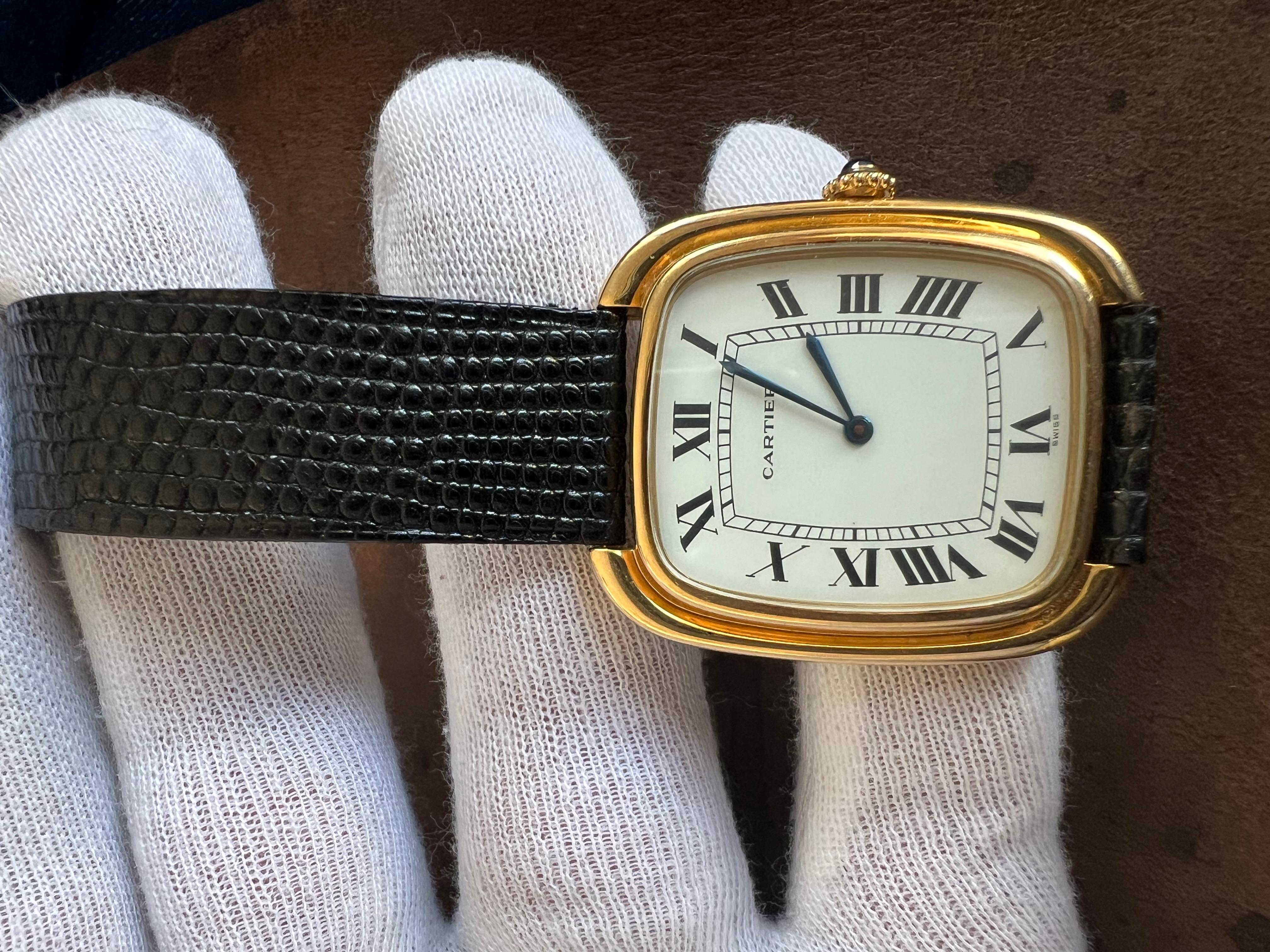 Modern Cartier Gondole Jumbo Watch 18K Gold Full Set 1979 For Sale