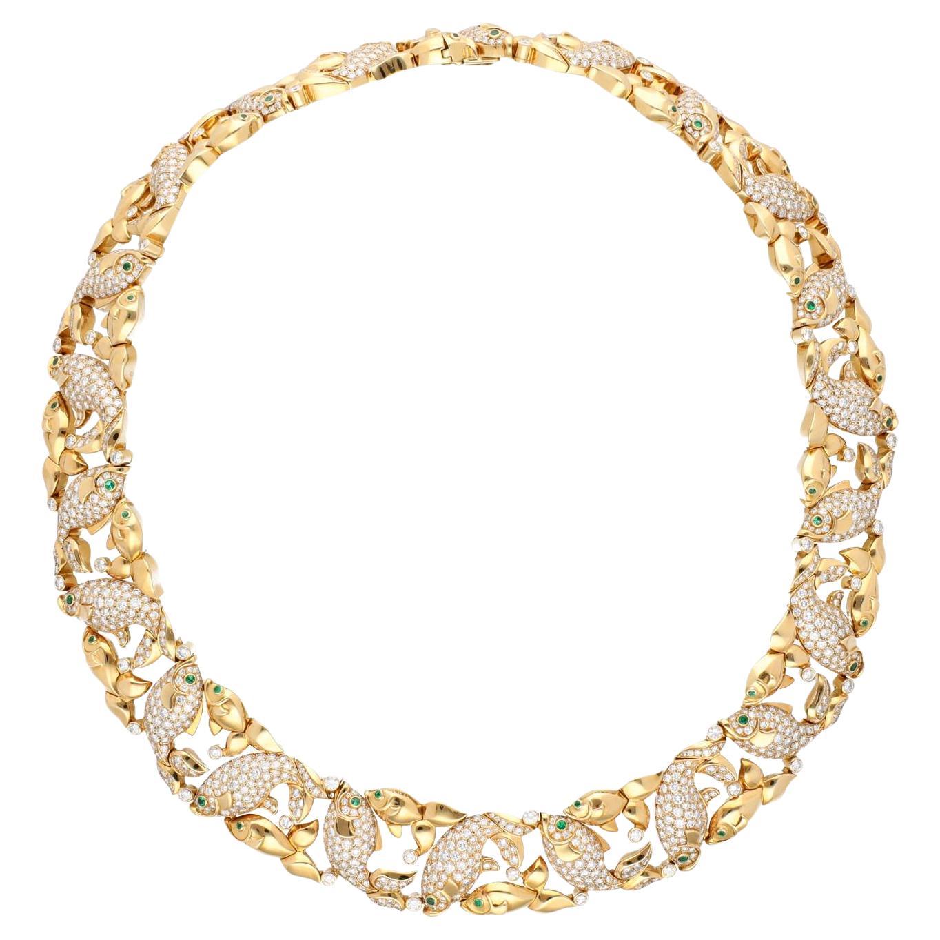 Cartier Good Luck Koi Fish Motif Diamond and Emerald  Necklace