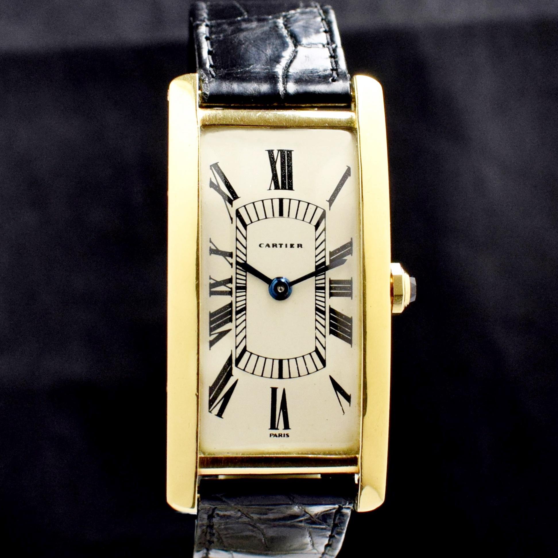 Cartier Grand Tank Cintrée Gelbgold Handaufzug Jaeger LeCoultre Uhr, 1960er Jahre im Zustand „Gut“ in Central & Western District, HK