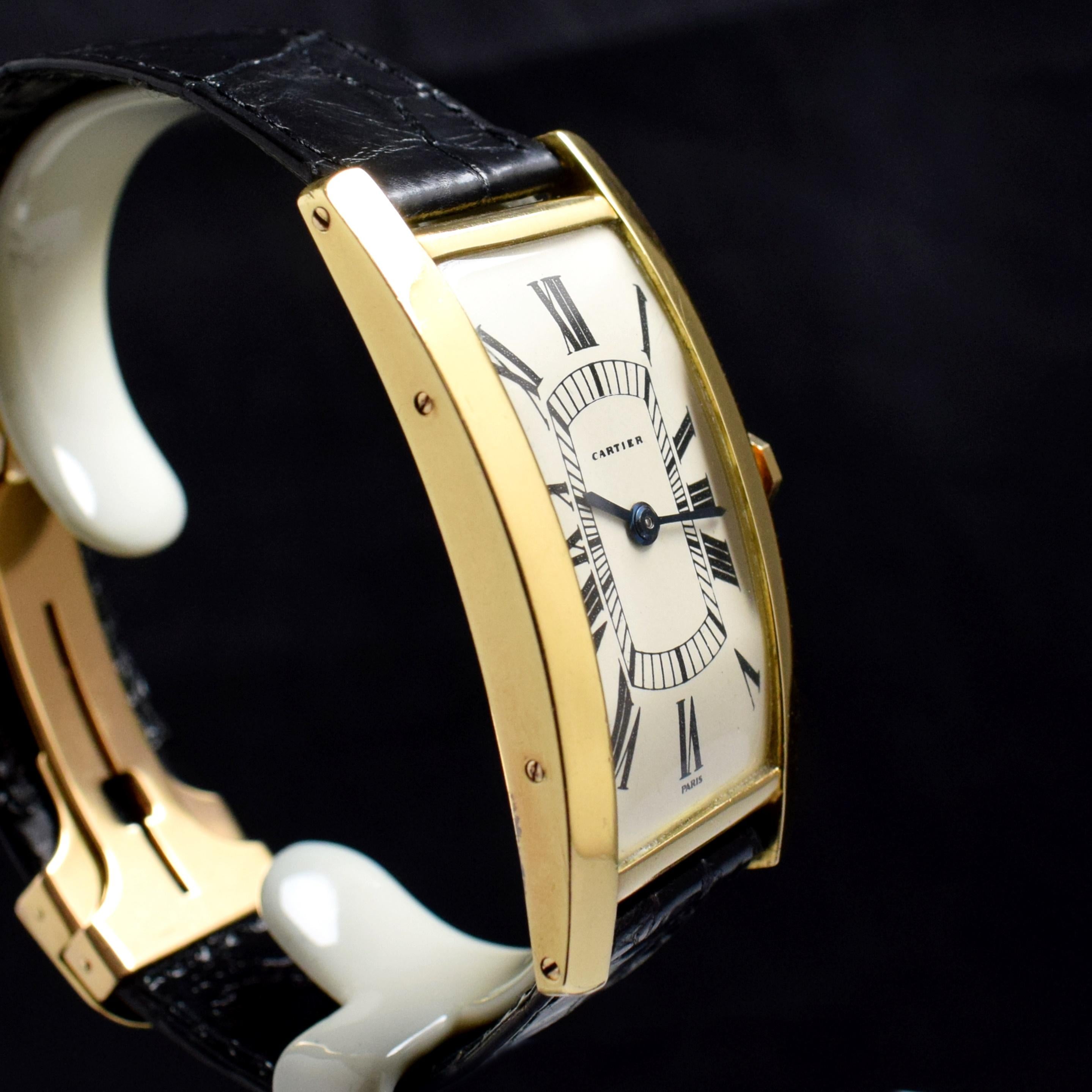 Cartier Grand Tank Cintrée Gelbgold Handaufzug Jaeger LeCoultre Uhr, 1960er Jahre 1