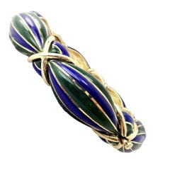 Cartier Green and Blue Enamel Yellow Gold Bangle Bracelet